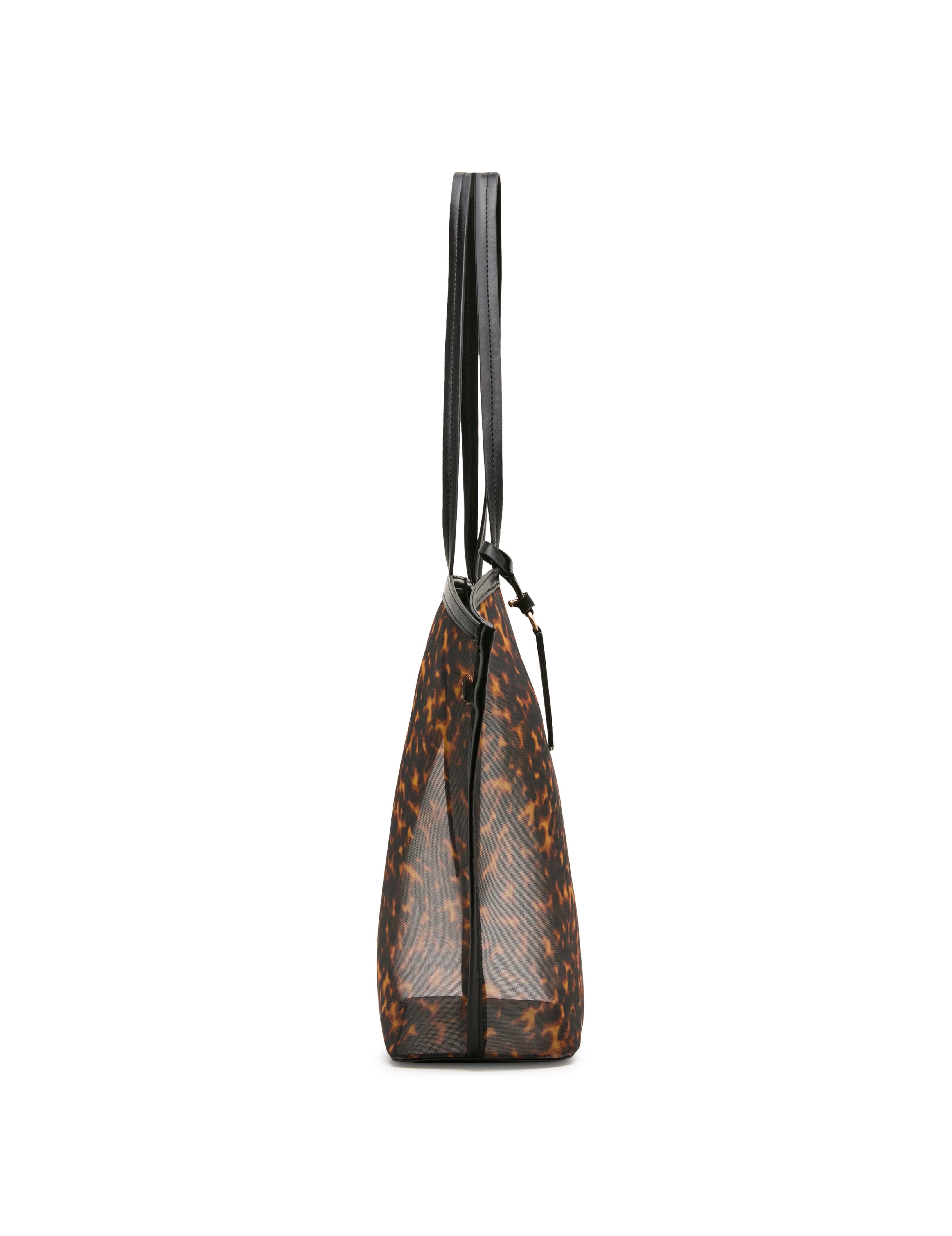 Printed Mesh Tote Bag with Pouch in Tortoise: Black Multi / Black | An - Anne Klein Tortoise