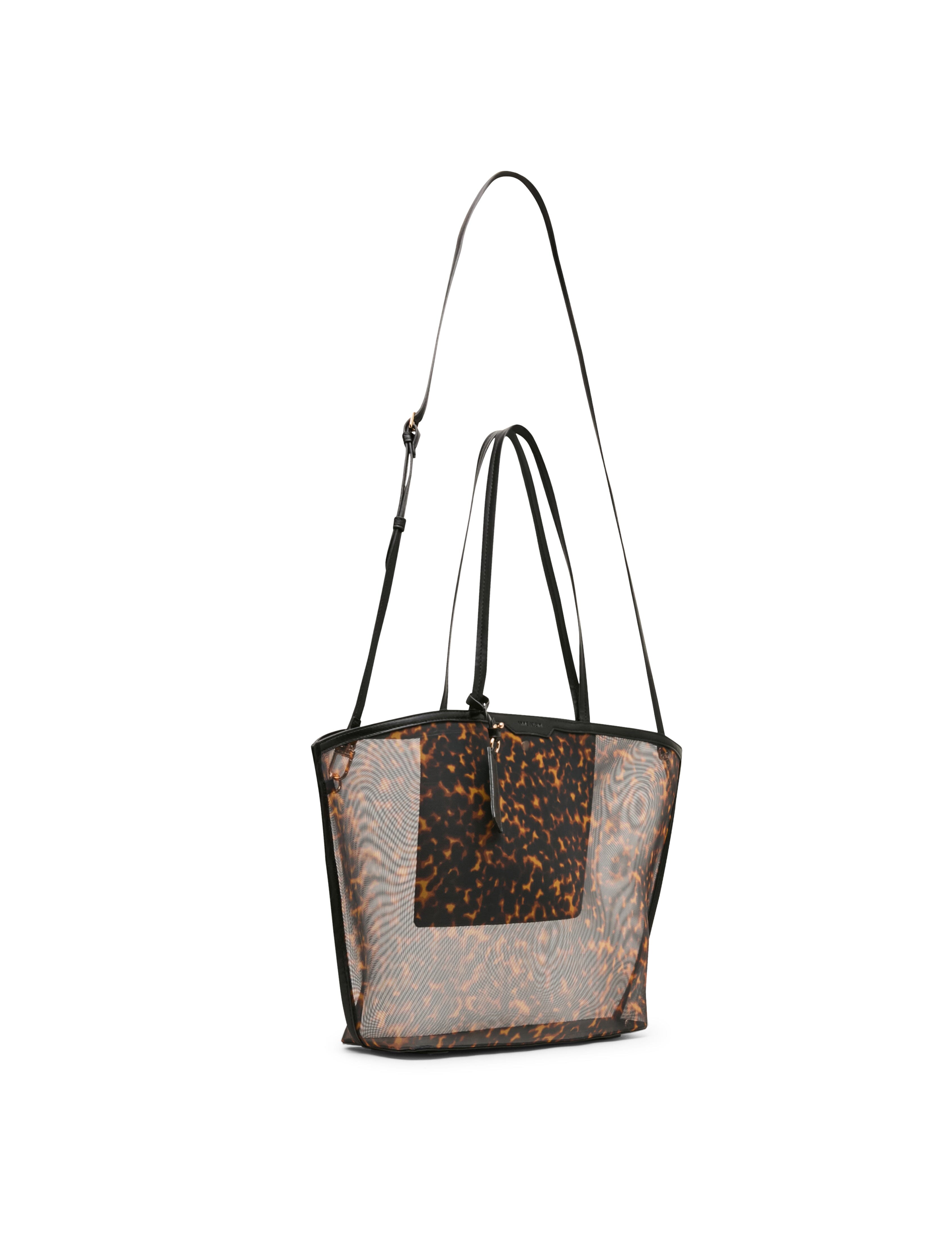 Printed Mesh Tote Bag with Pouch in Tortoise: Black Multi / Black | An - Anne Klein Tortoise