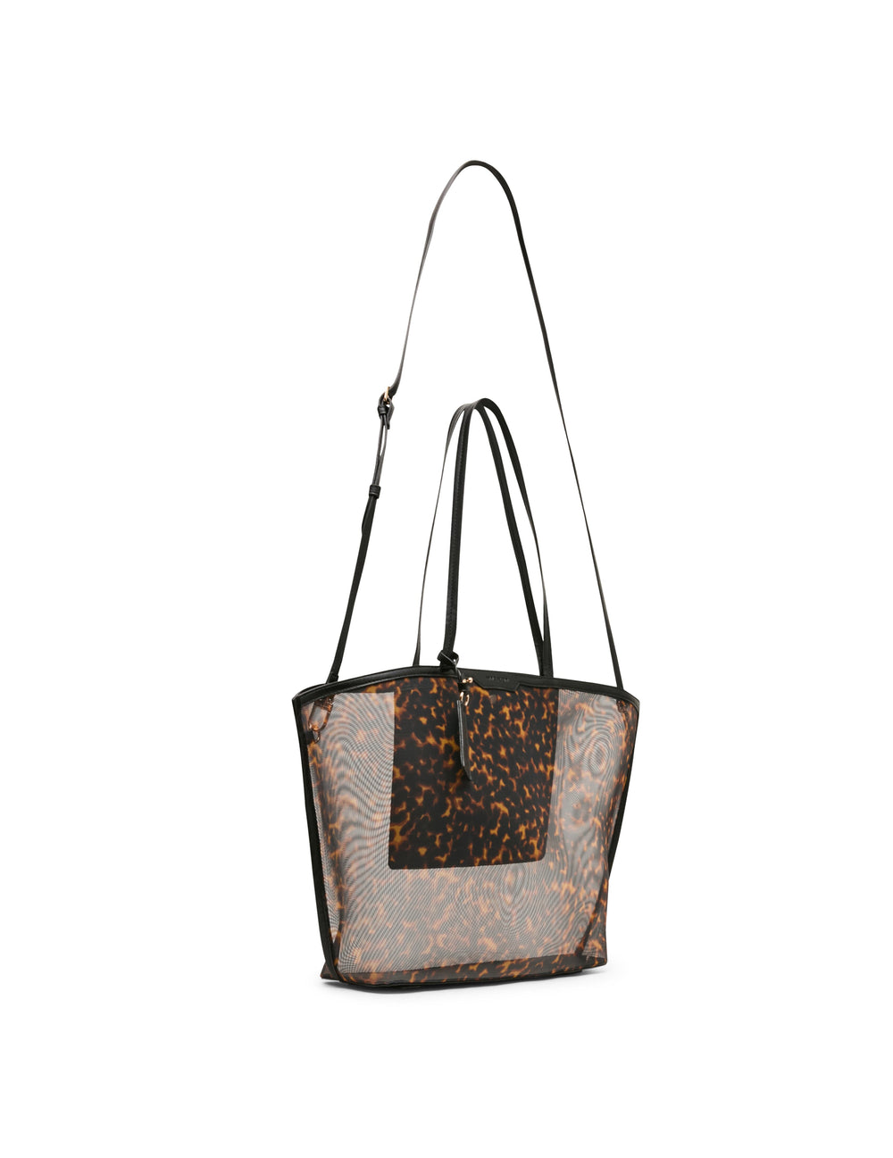 Printed Mesh Tote Bag with Pouch in Tortoise: Black Multi / Black | An - Anne Klein Tortoise
