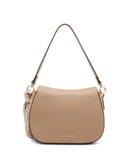 Flap Shoulder Bag with Scarf Detail in Truffle / Pearl White-Sesame | - Anne Klein Truffle/Pearl White-Sesame