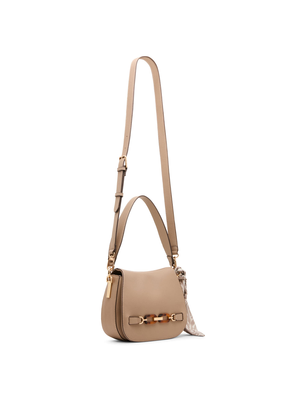 Flap Shoulder Bag with Scarf Detail in Truffle / Pearl White-Sesame | - Anne Klein Truffle/Pearl White-Sesame