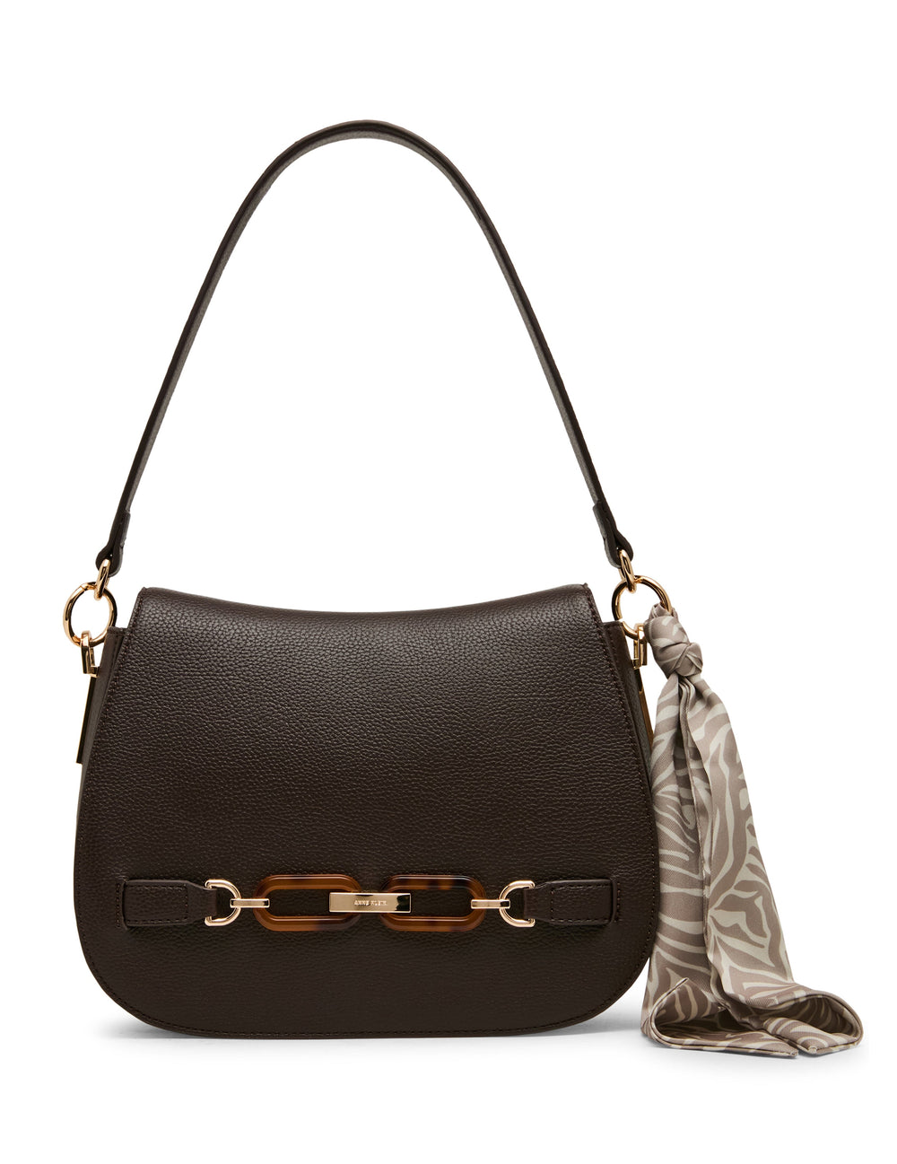 Flap Shoulder Bag with Scarf Detail in Espresso / Pearl White-Sesame | - Anne Klein Espresso/Pearl White-Sesame