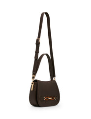 Flap Shoulder Bag with Scarf Detail in Espresso / Pearl White-Sesame | - Anne Klein Espresso/Pearl White-Sesame