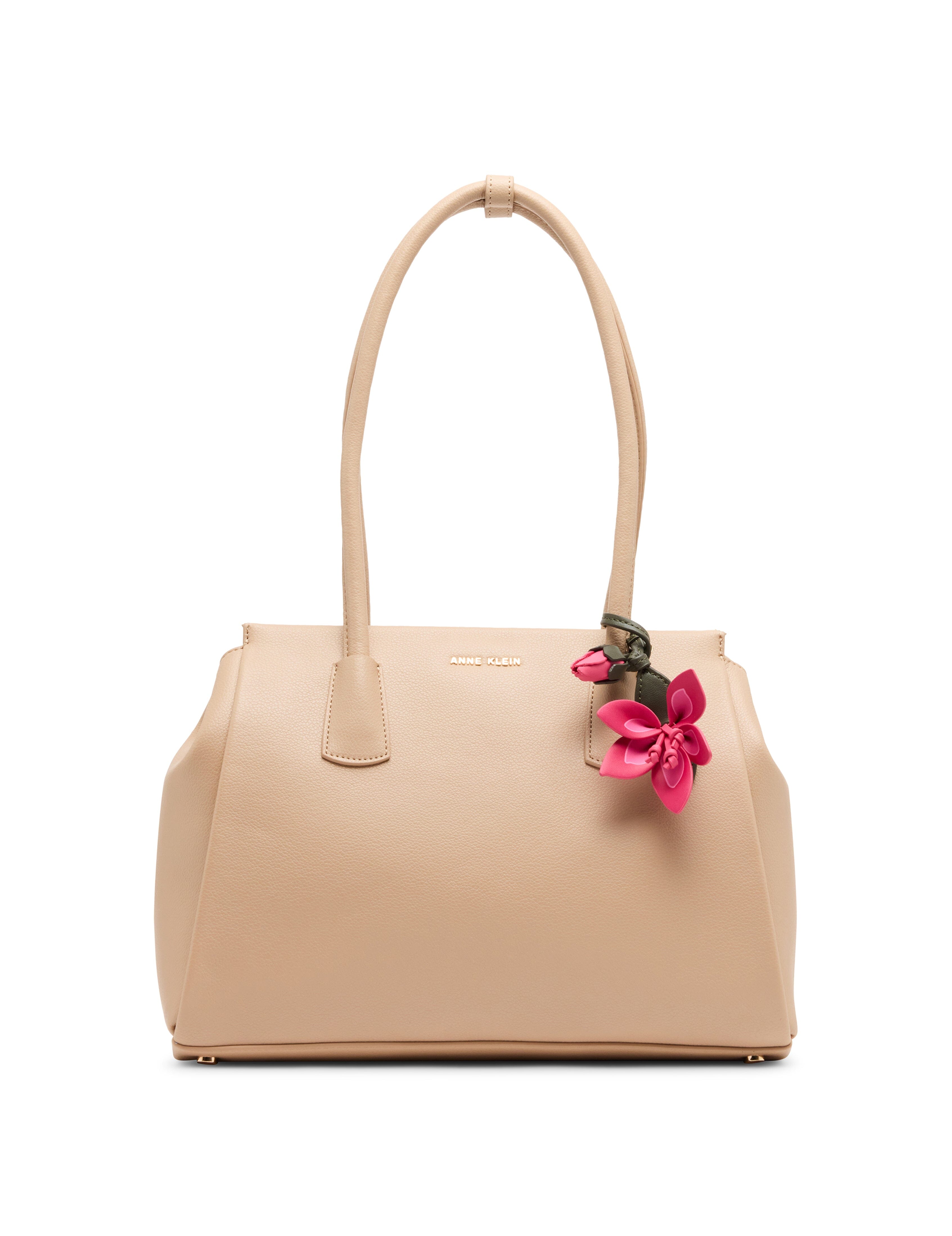 Bonded Tote Bag with Floral Charm - Anne Klein