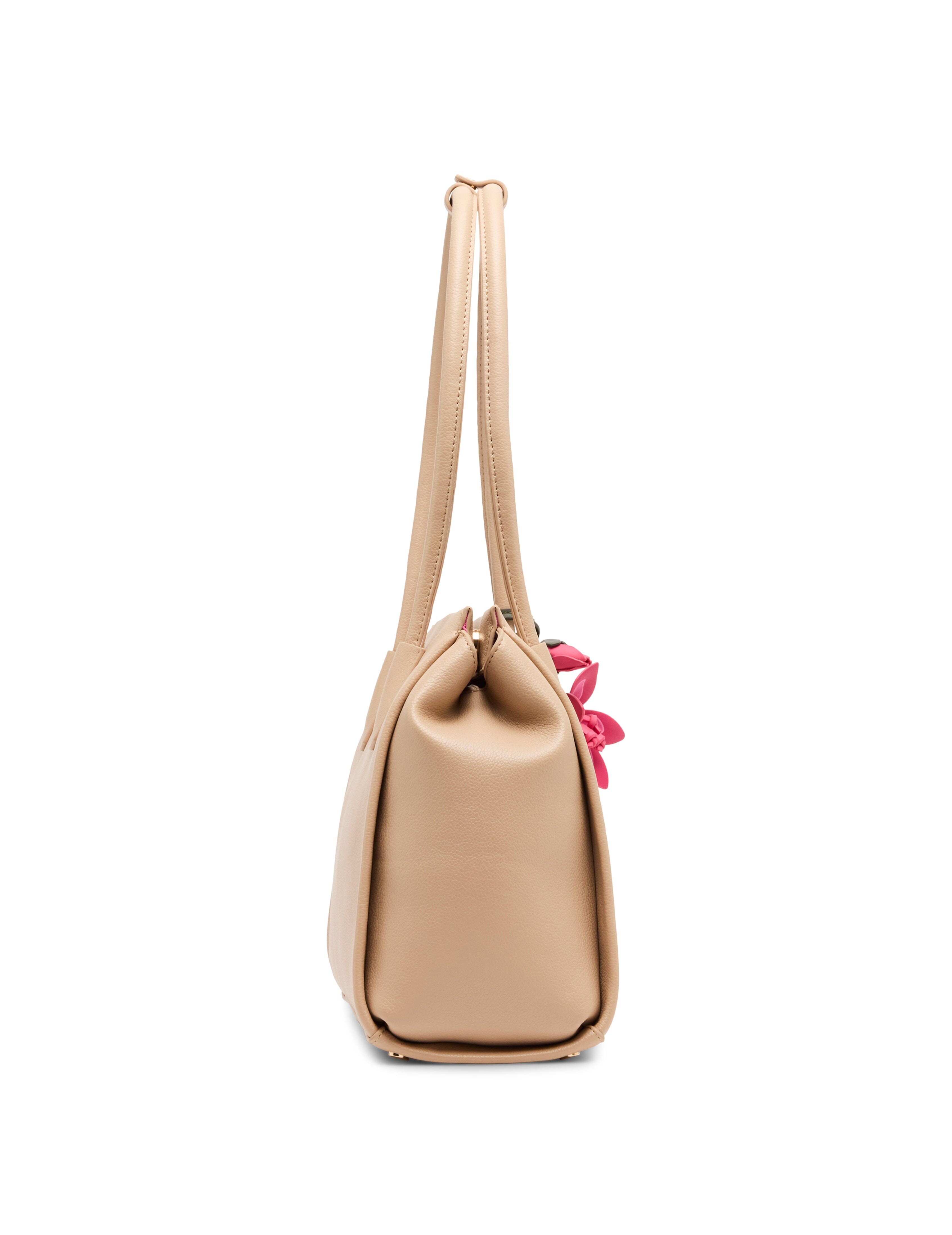 Bonded Tote Bag with Floral Charm - Anne Klein