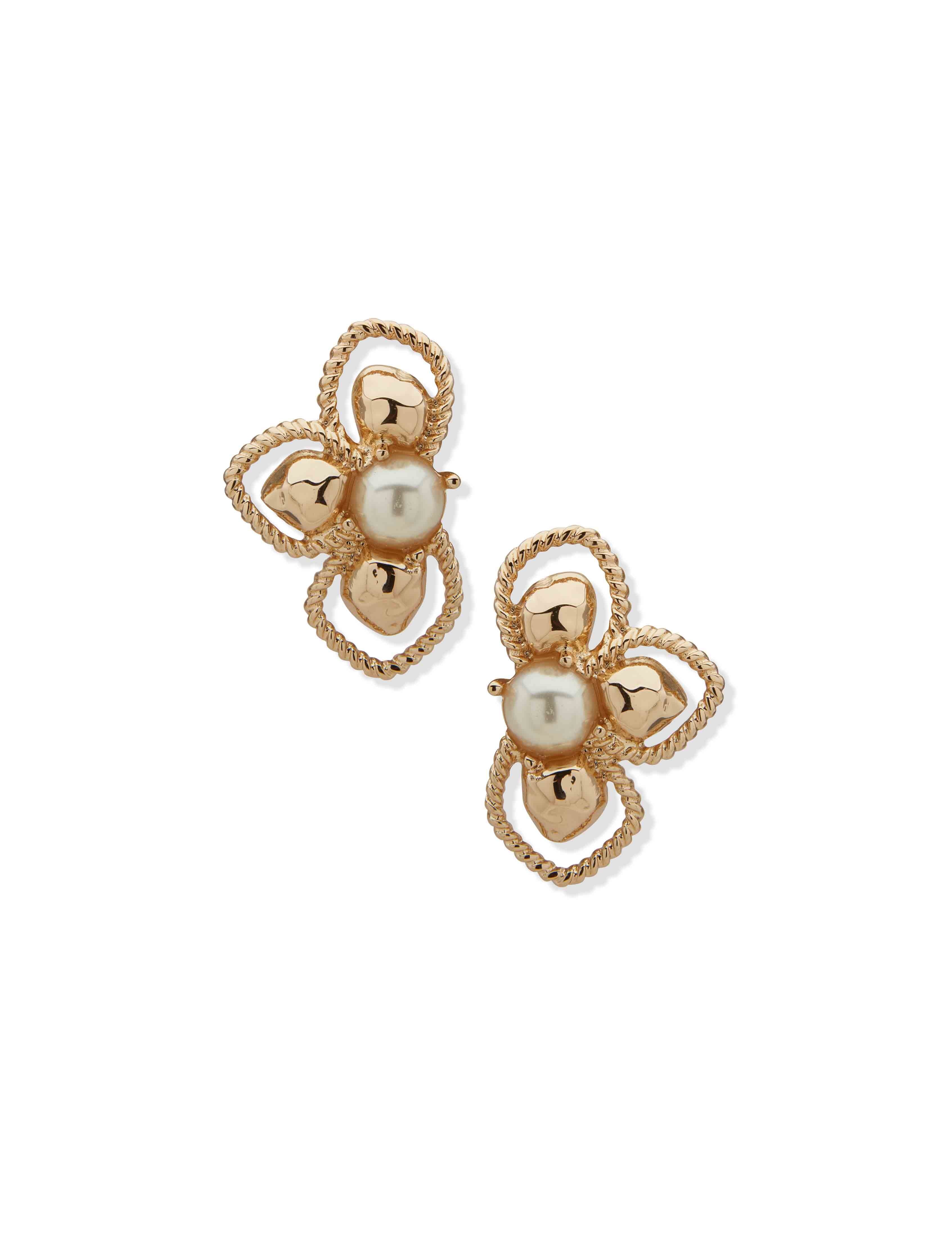 Ce Openwork Hammered Mtl & Prl Floral Btn-Gld/Prl - Anne Klein