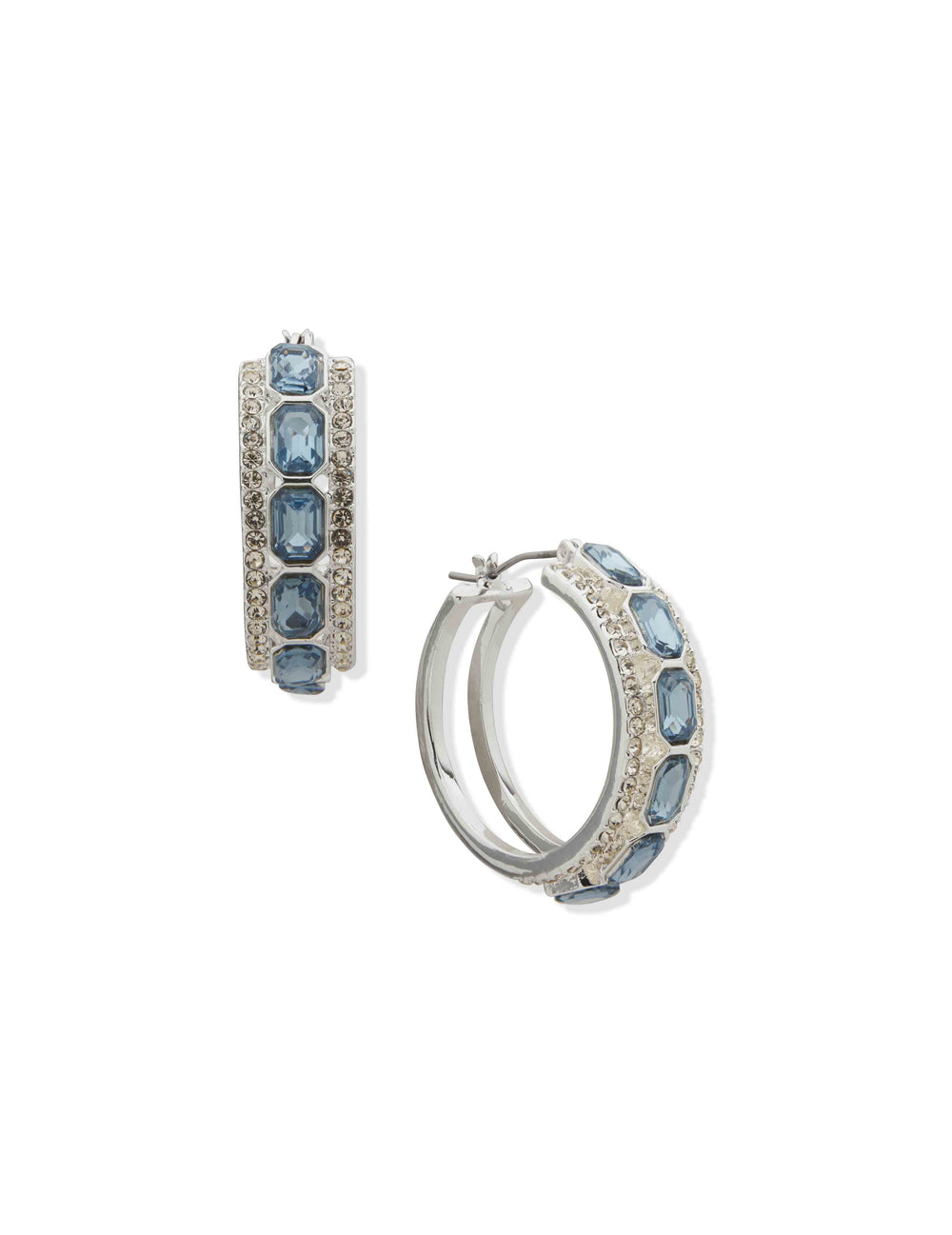Pe 28Mm Emerald Cut Stn Hoop-Slv/Blue/Cry - Anne Klein