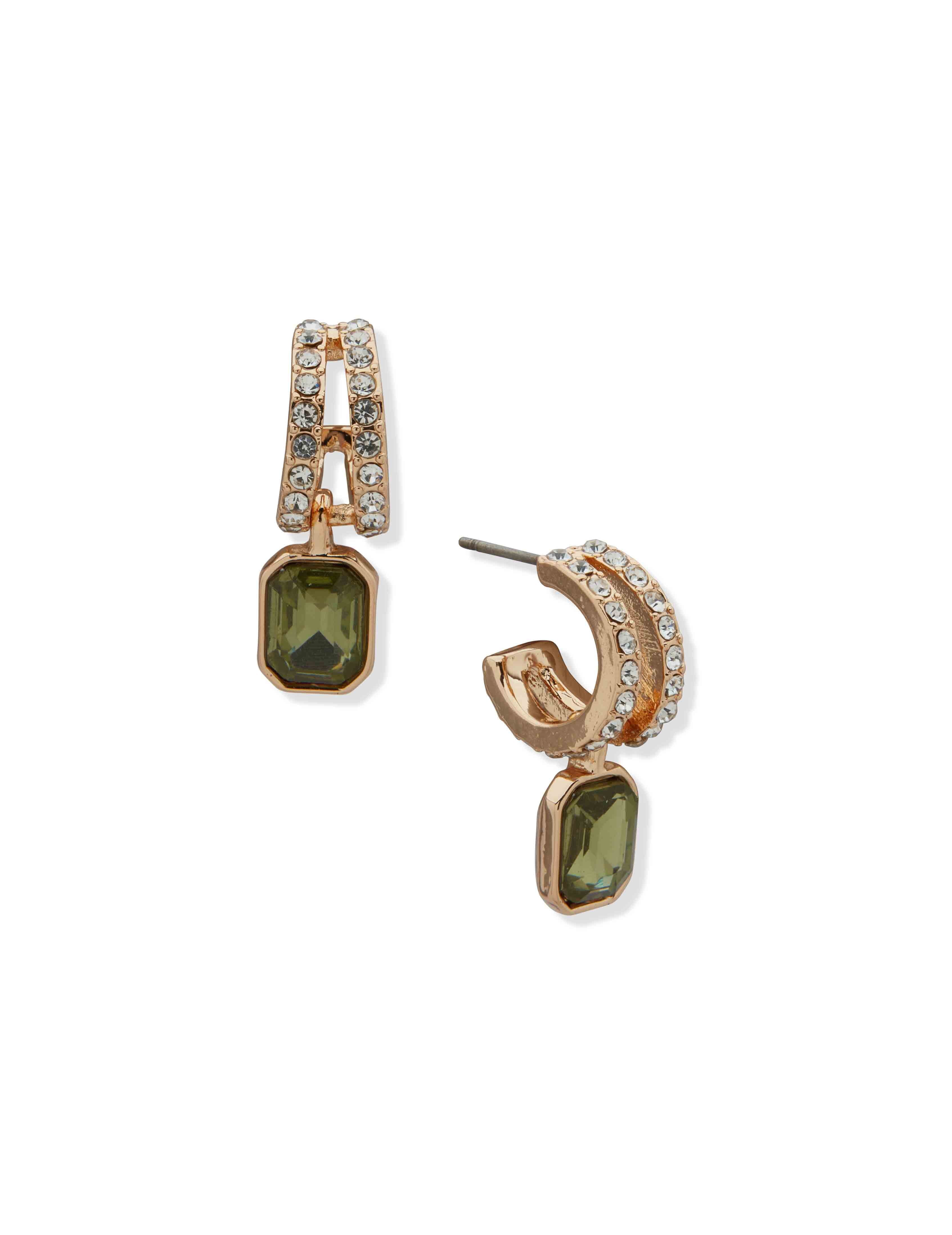 Pe 13Mm Huggie W/ Emerald Stn Drop-Gld/Khaki/Cry - Anne Klein