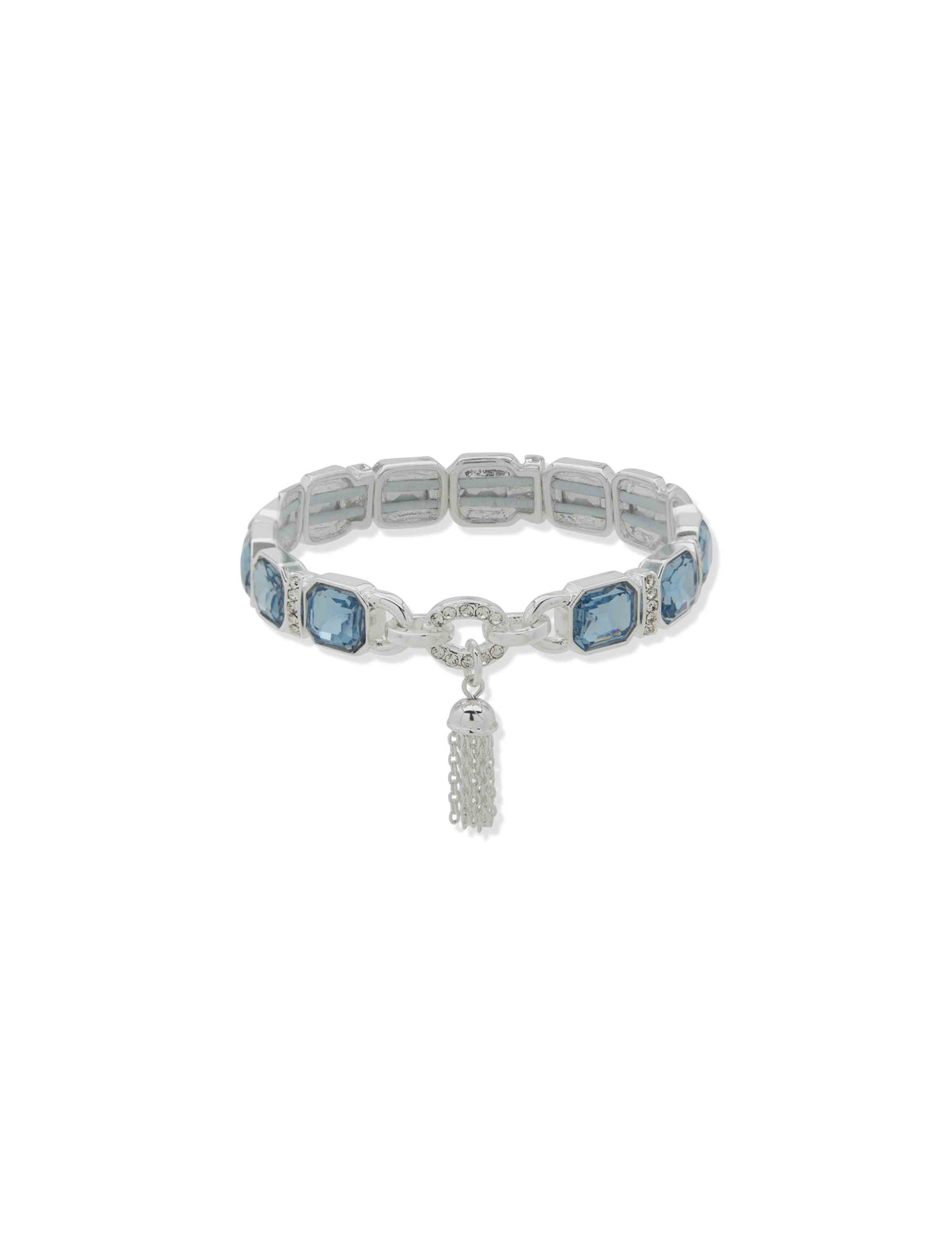 Br Emerald Cut & Bar Stn W/Tassel-Slv/Blue/Cry - Anne Klein