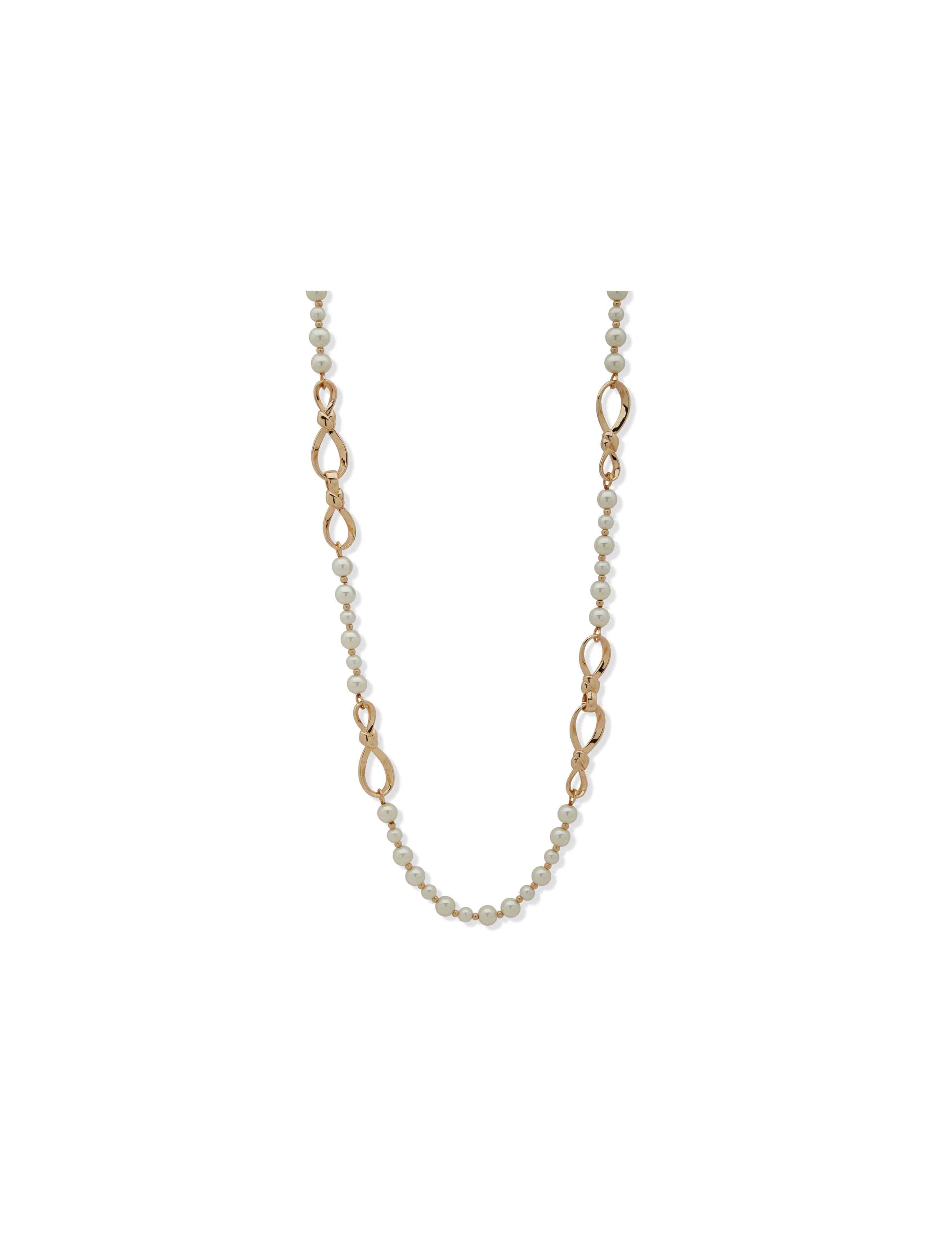 Twisted Knot & Pearl Long Necklace - Anne Klein