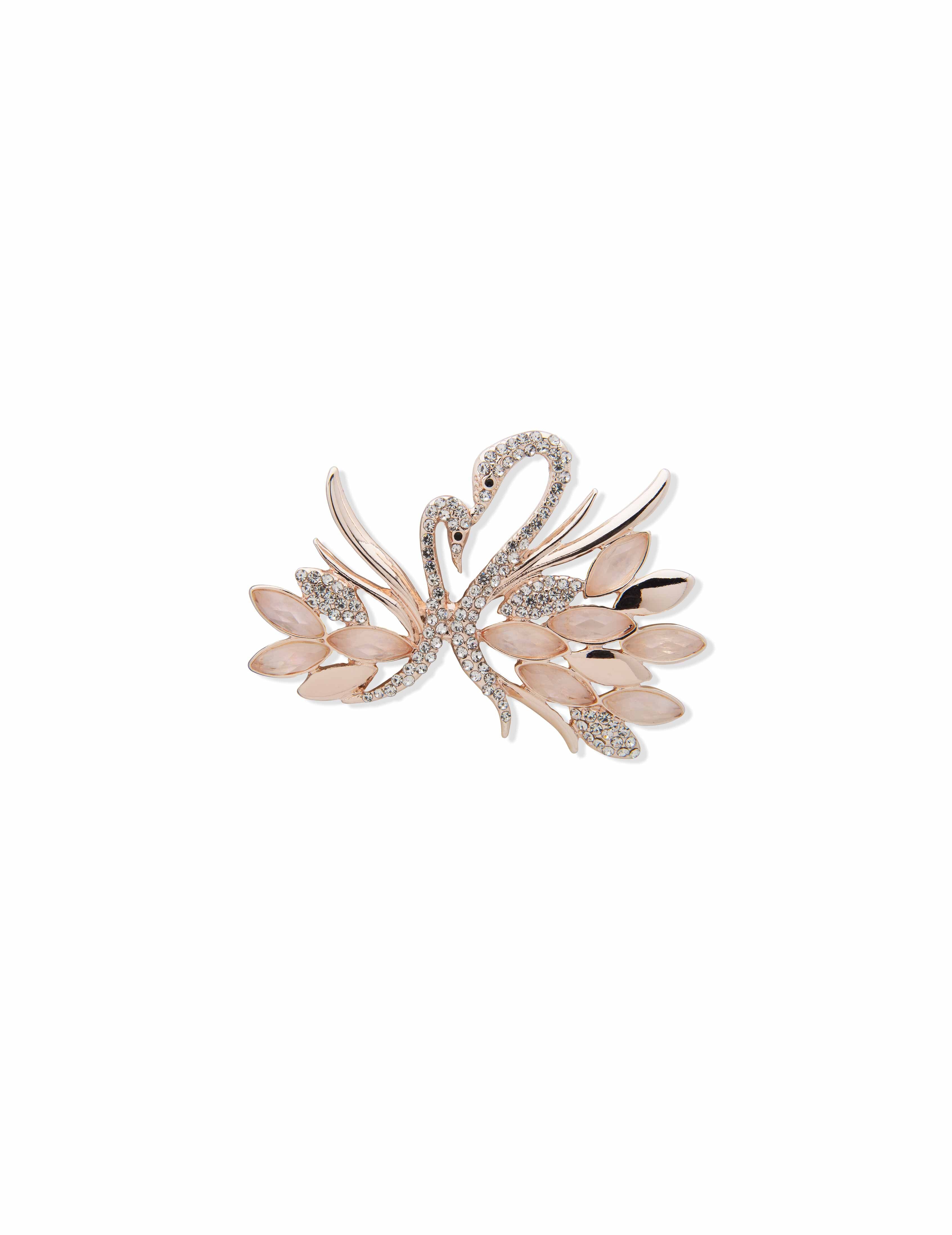 Anne Klein Rose Gold-Tone and Crystal Swan Pin - Anne Klein