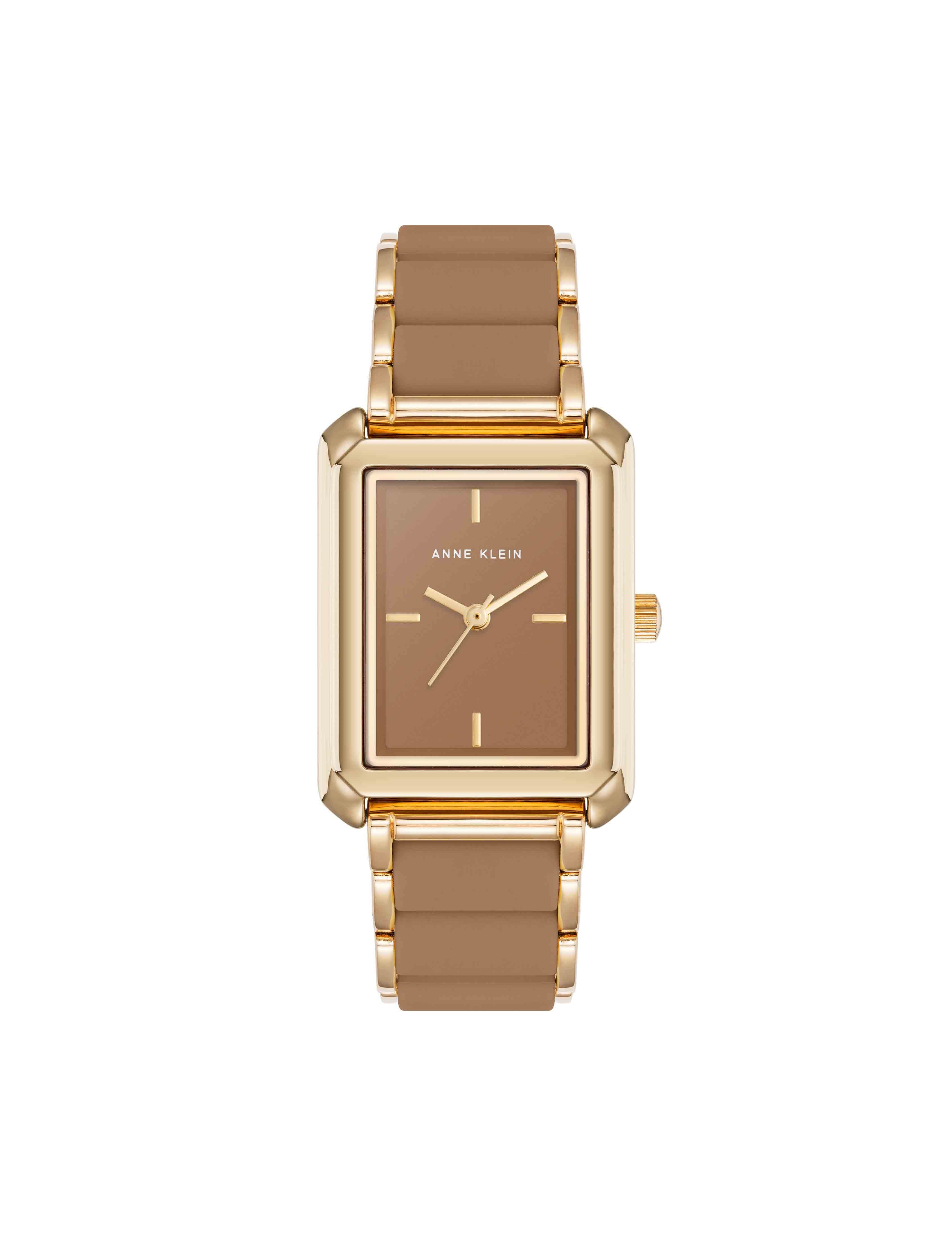 Rectangular Silicone Bracelet Watch - Anne Klein Mocha/Gold-Tone