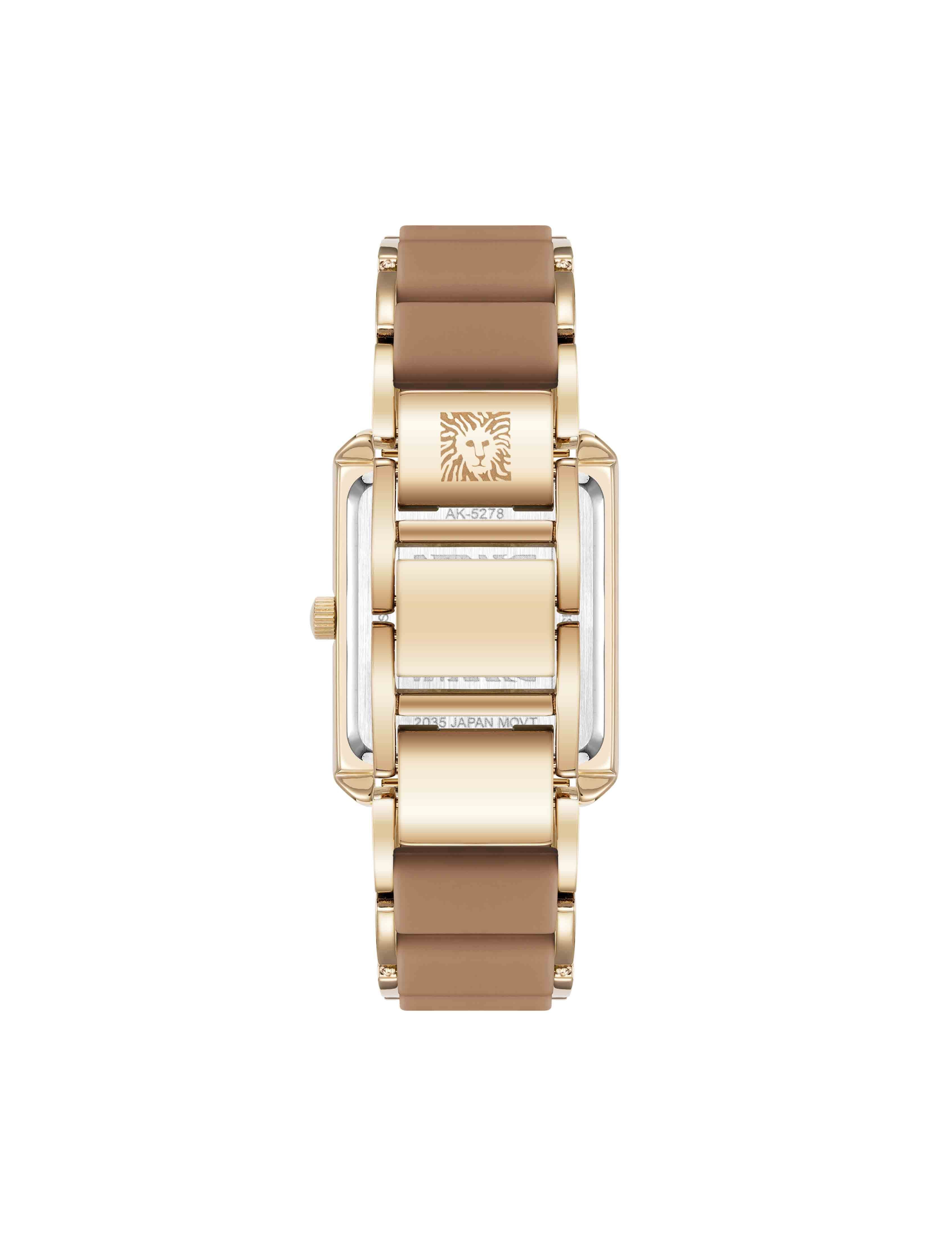 Rectangular Silicone Bracelet Watch - Anne Klein Mocha/Gold-Tone