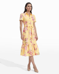 Short Sleeve Tiered Shirt Dress - Anne Klein DAFFODIL MULTI