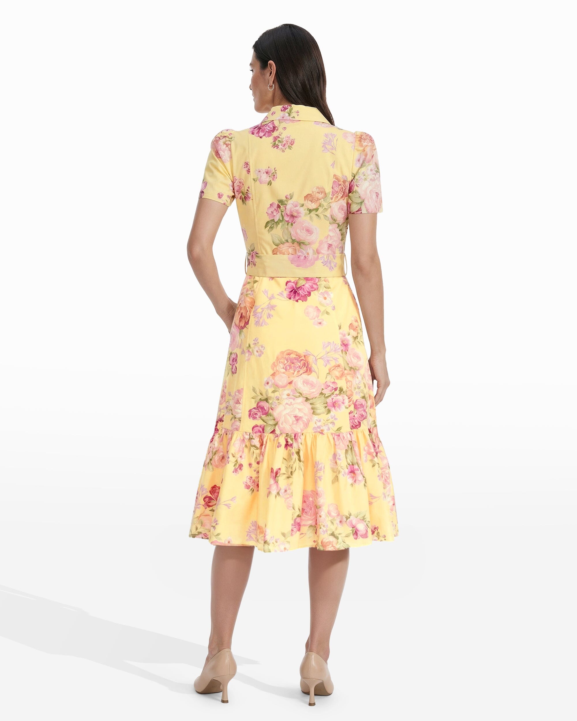 Short Sleeve Tiered Shirt Dress - Anne Klein DAFFODIL MULTI