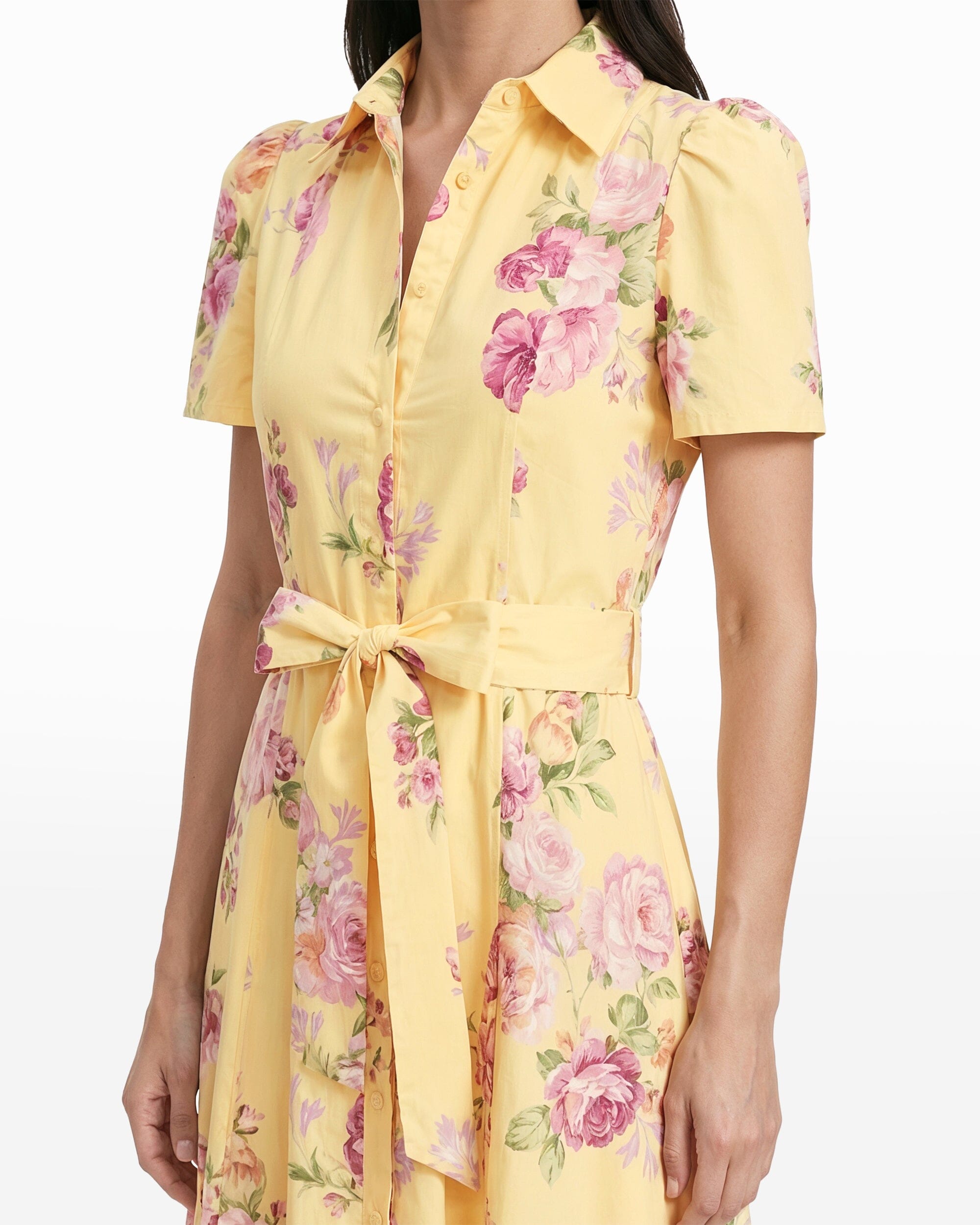 Short Sleeve Tiered Shirt Dress - Anne Klein DAFFODIL MULTI