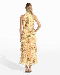 Halter Tiered Maxi Dress with Ruffles - Anne Klein DAFFODIL MULTI