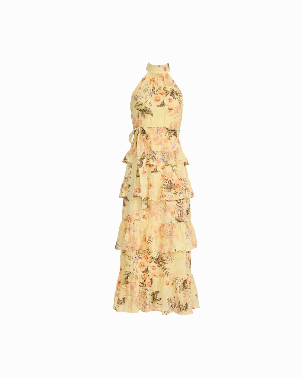 Halter Tiered Maxi Dress with Ruffles - Anne Klein DAFFODIL MULTI