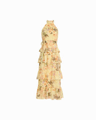 Halter Tiered Maxi Dress with Ruffles - Anne Klein DAFFODIL MULTI