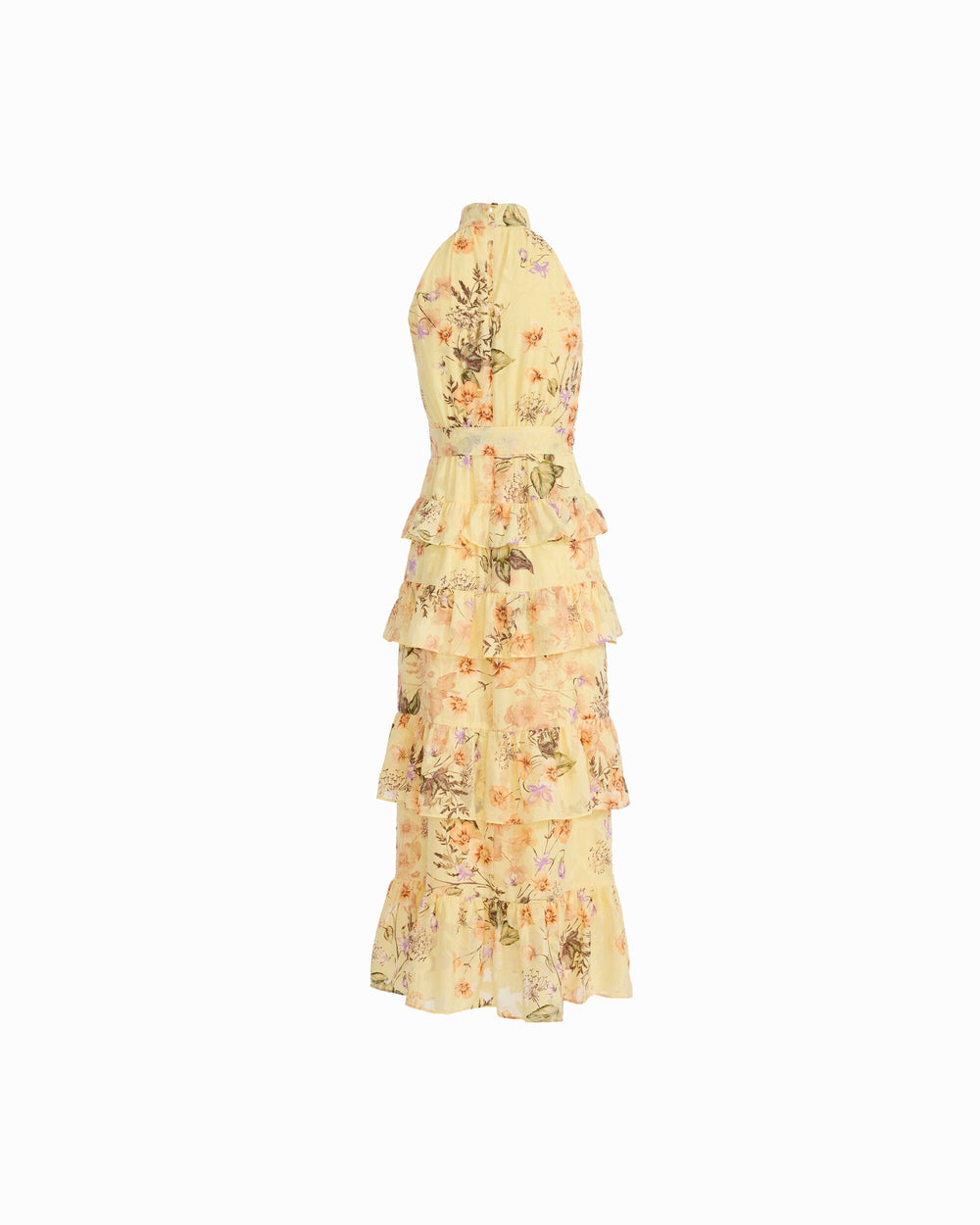 Halter Tiered Maxi Dress with Ruffles - Anne Klein DAFFODIL MULTI