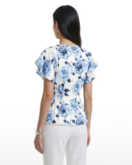 Smocked Waist Flutter Sleeve Blouse - Anne Klein CRISP WHITE MLT