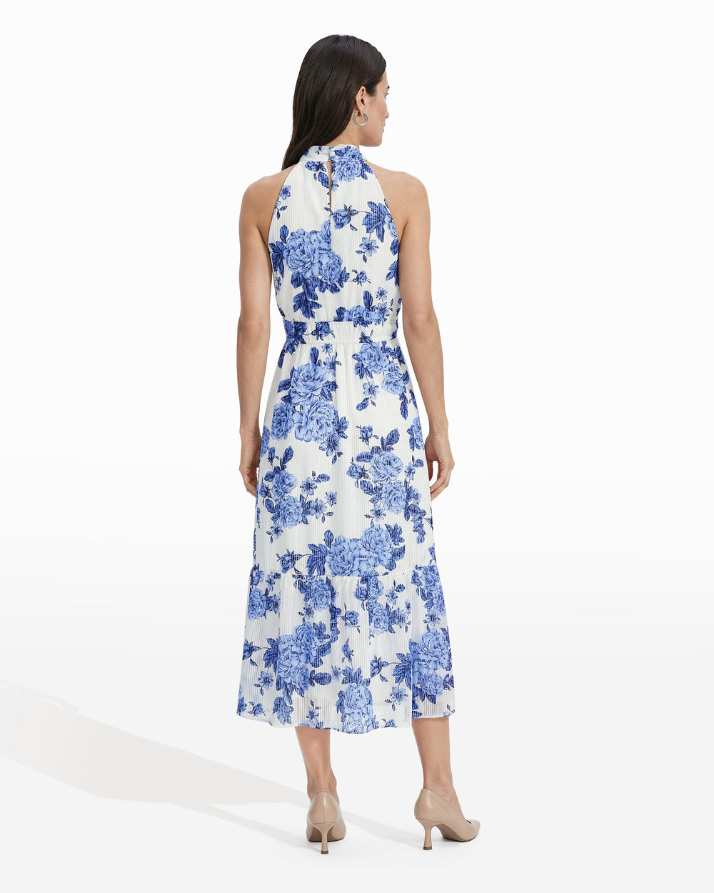 Tie Neck Tiered Midi Dress - Anne Klein MARINA MULTI