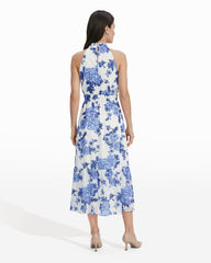 Tie Neck Tiered Midi Dress - Anne Klein MARINA MULTI