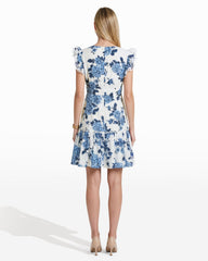 V-Neck Ruffle Sleeve Mini Dress - Anne Klein MARINA MULTI