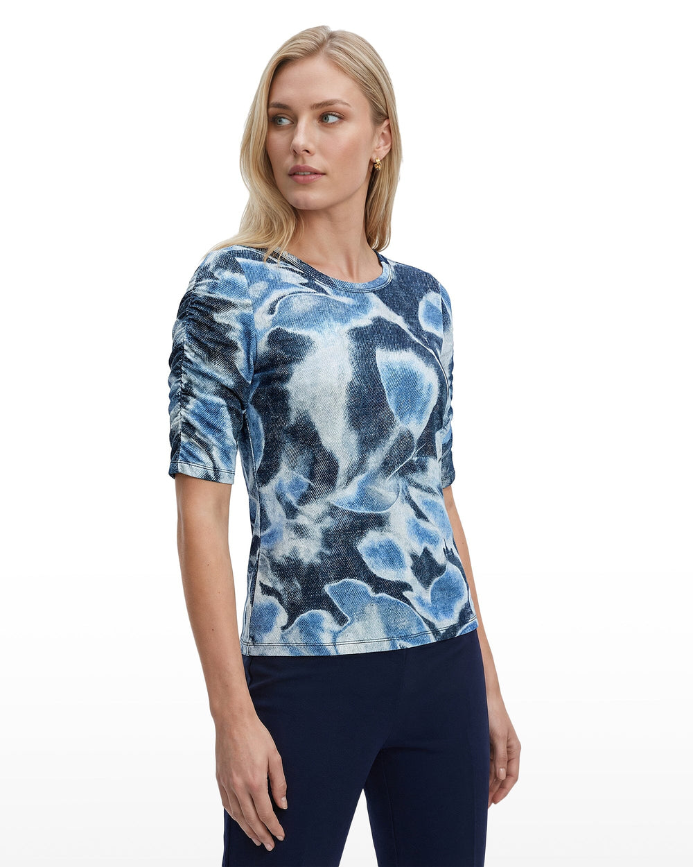 Elbow Ruched Sleeve Top - Anne Klein DISTANT MNTN MULTI