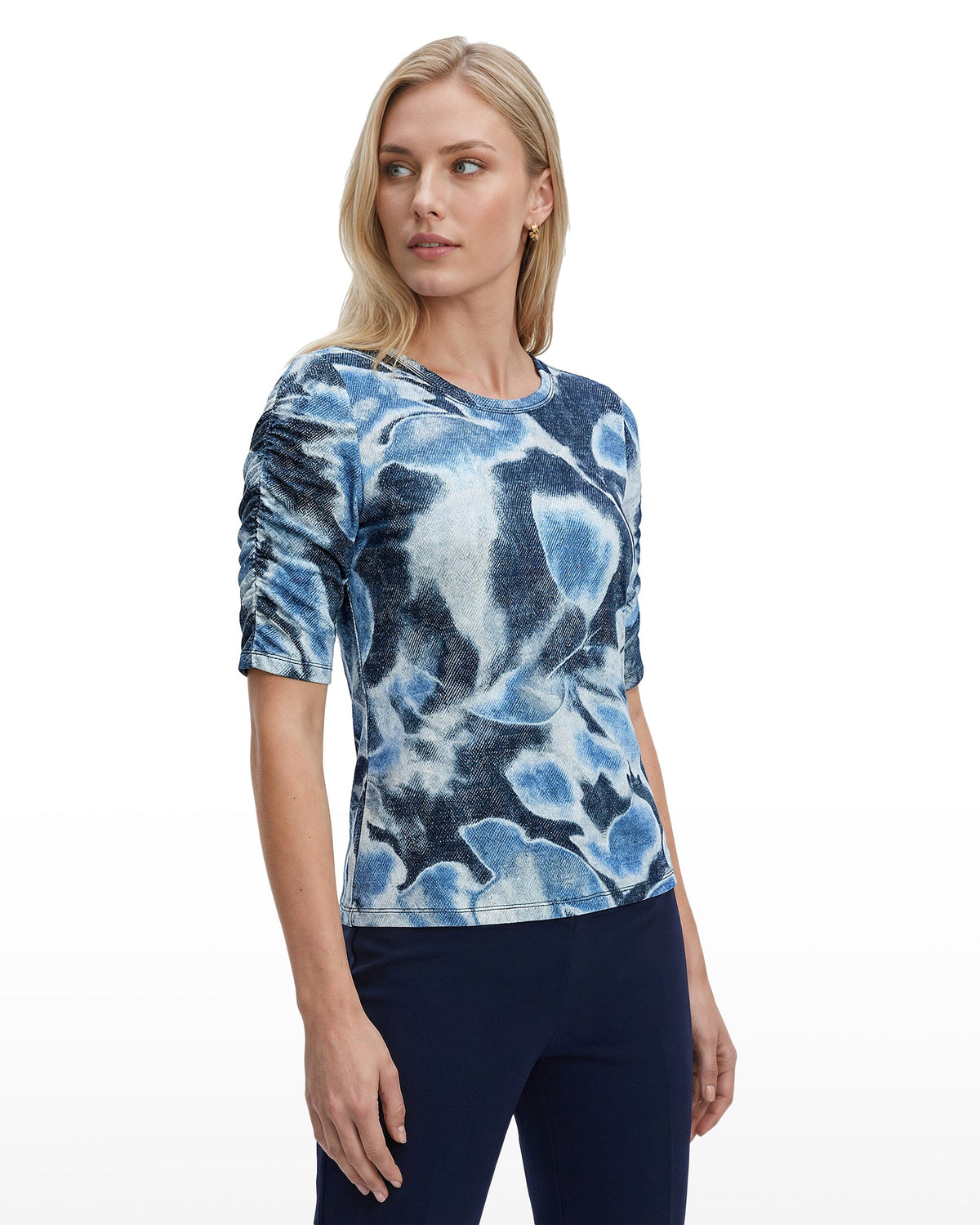 Elbow Ruched Sleeve Top - Anne Klein DISTANT MNTN MULTI