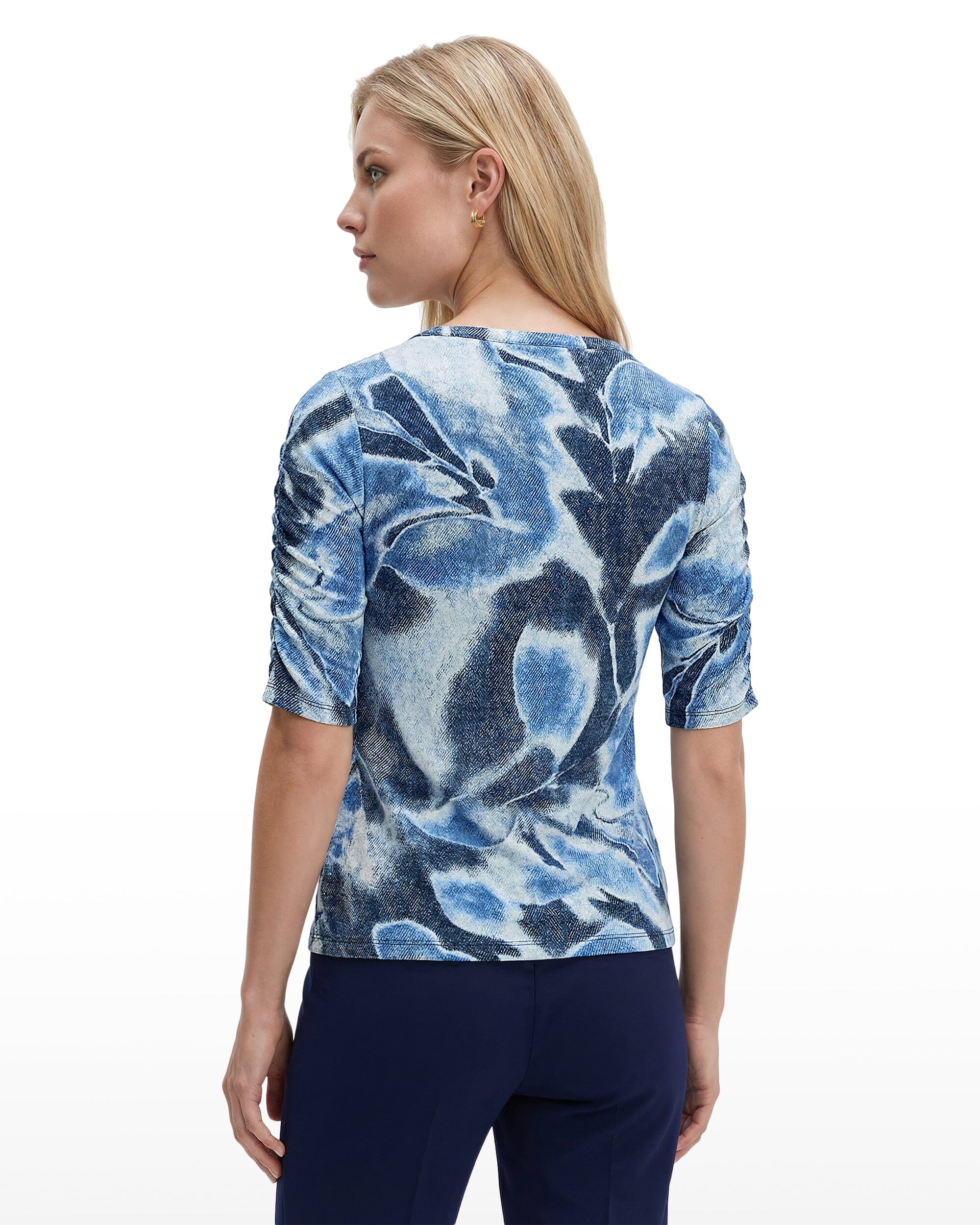 Elbow Ruched Sleeve Top - Anne Klein DISTANT MNTN MULTI