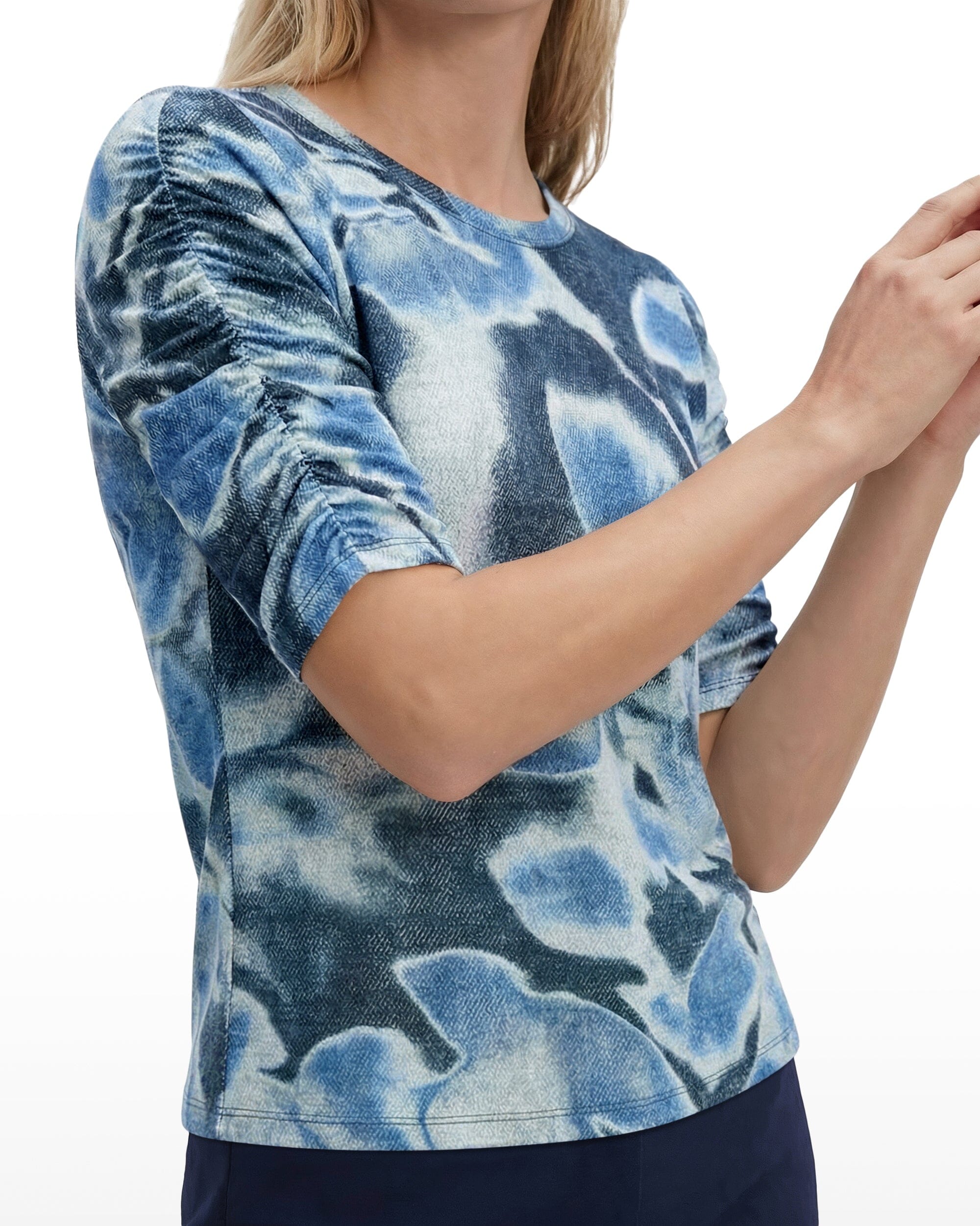 Elbow Ruched Sleeve Top - Anne Klein DISTANT MNTN MULTI