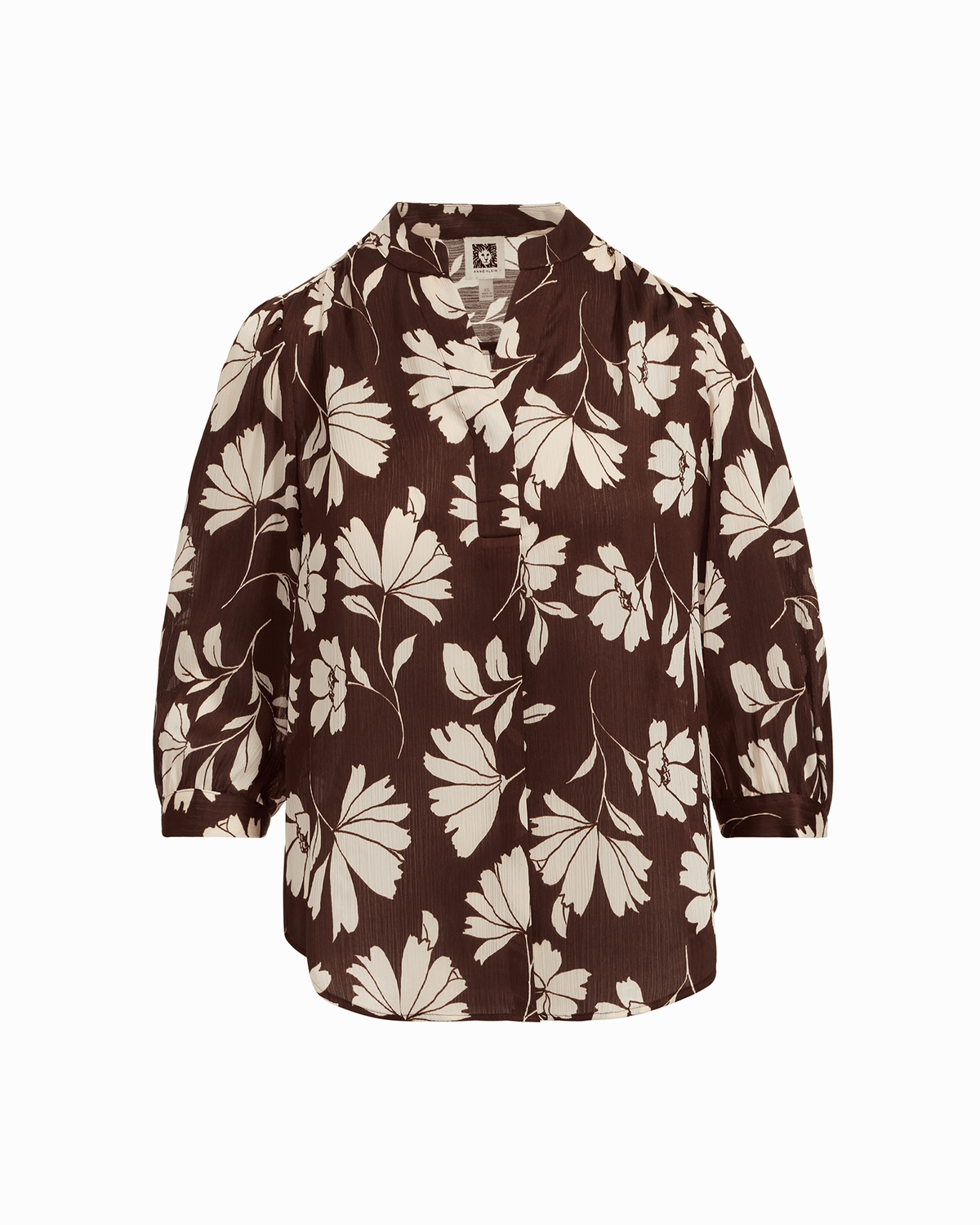 Y-Neck Blouse with Three-Quarter Sleeves in DK CHOC / WHT DV | Anne Kl - Anne Klein DK CHOC/WHT DV