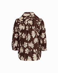 Y-Neck Blouse with Three-Quarter Sleeves in DK CHOC / WHT DV | Anne Kl - Anne Klein DK CHOC/WHT DV