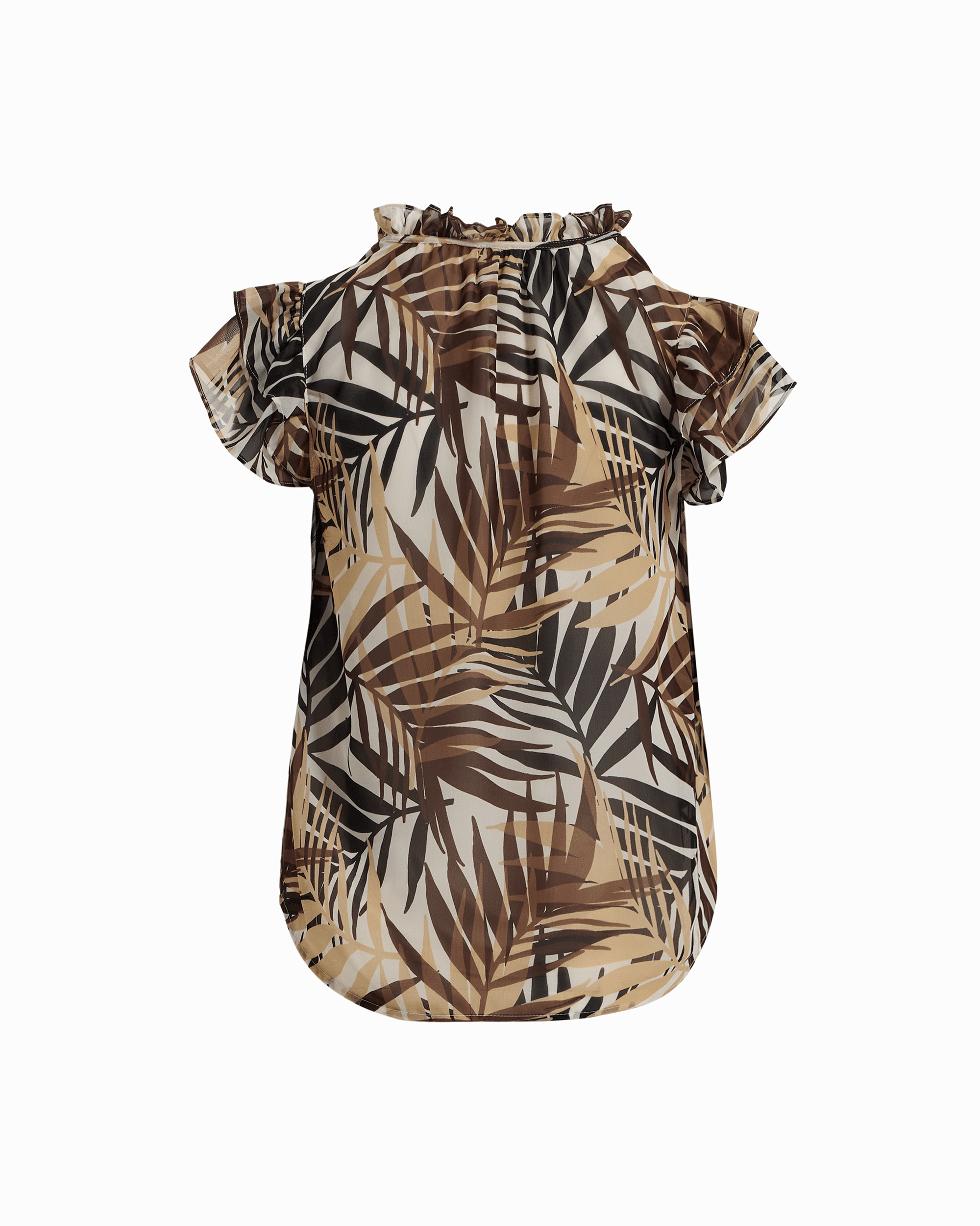 Ruffle Sleeve V-Neck Tie Blouse in WHITE DOVE MULTI - Anne Klein WHITE DOVE MULTI