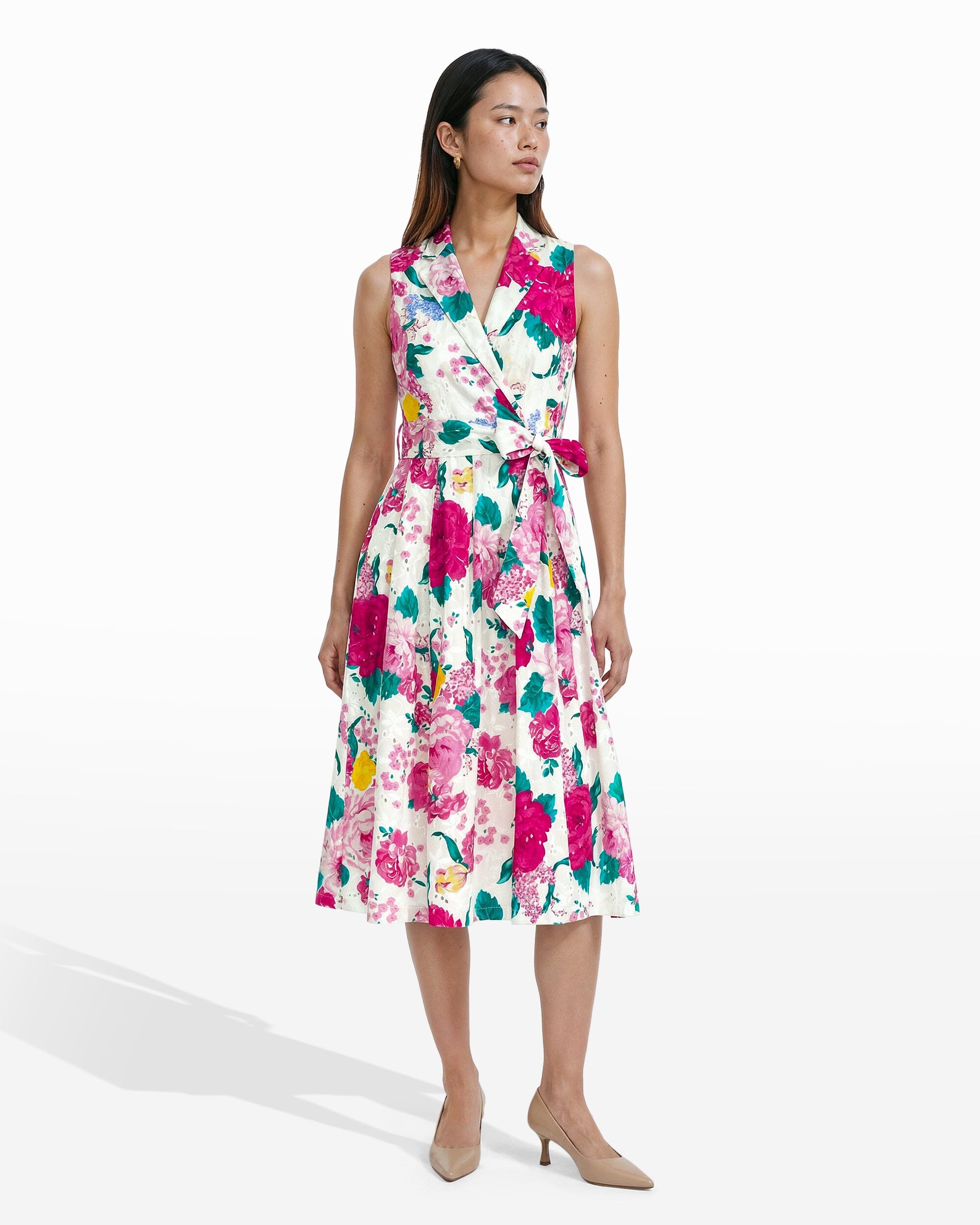 Notched Collar Wrap Dress - Anne Klein CRISP WHITE MULTI