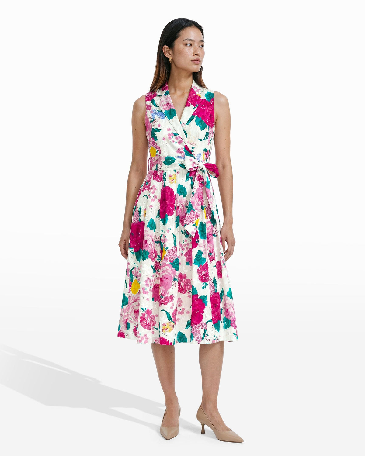 Notched Collar Wrap Dress - Anne Klein CRISP WHITE MULTI