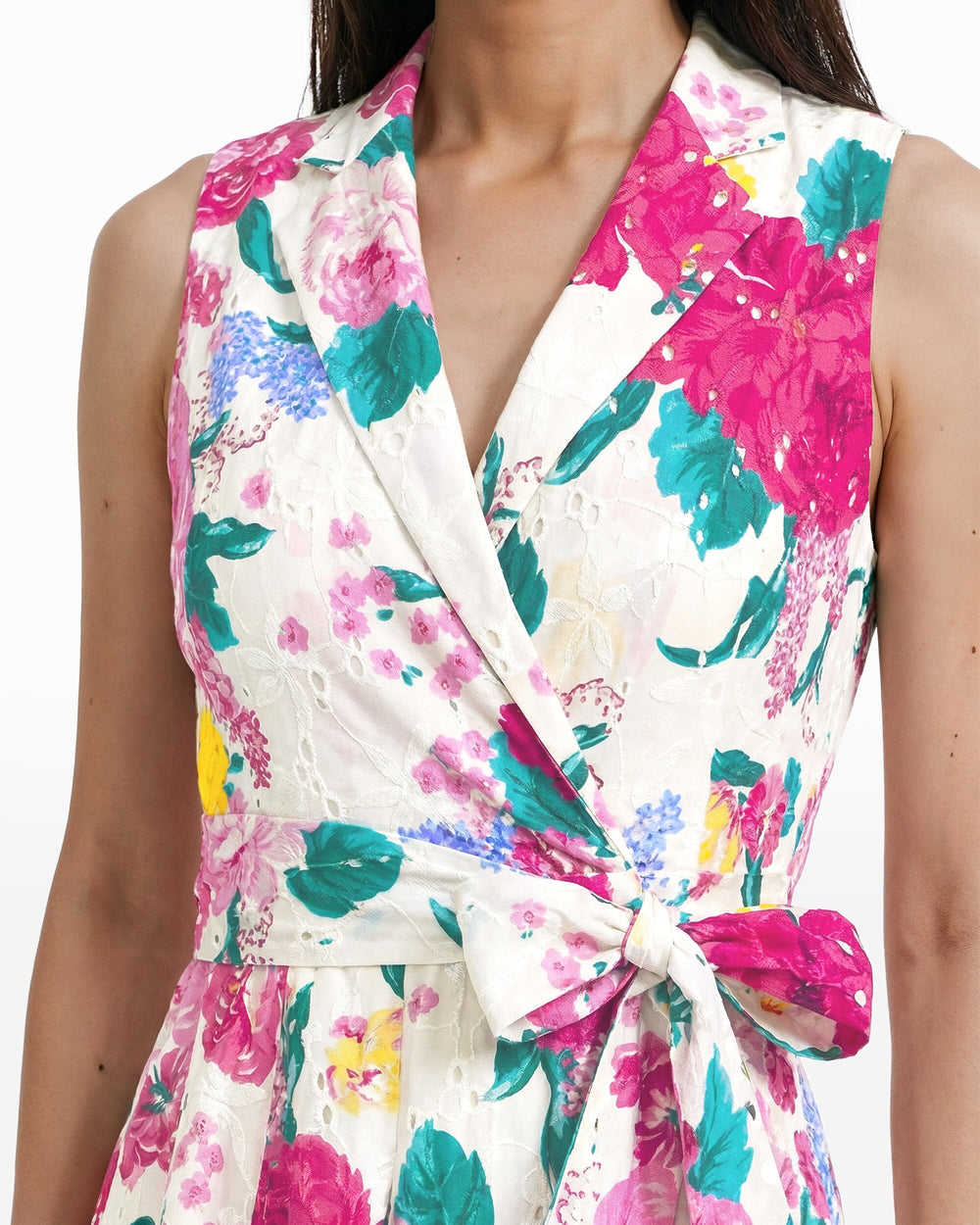 Notched Collar Wrap Dress - Anne Klein CRISP WHITE MULTI