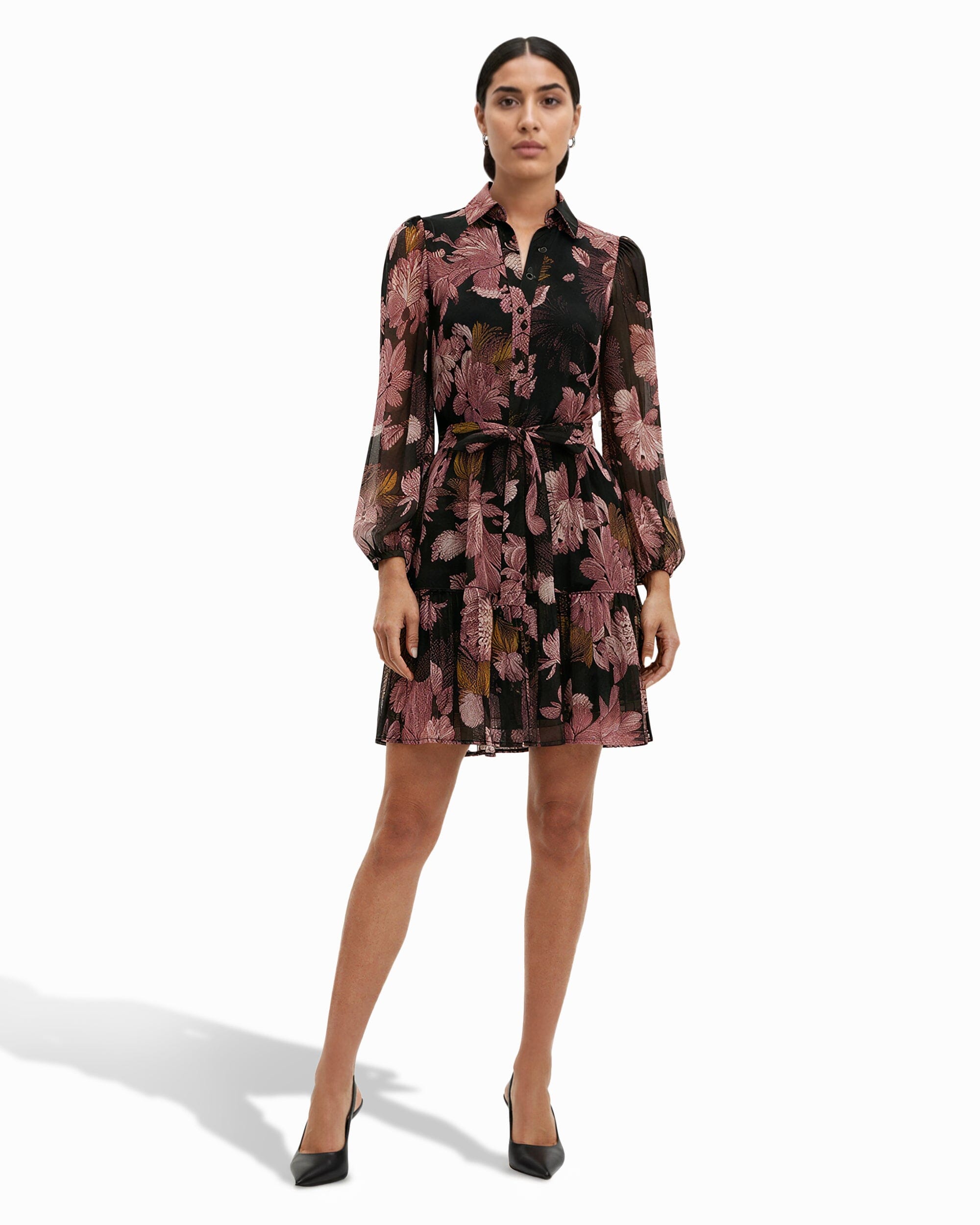 Tiered Shirt Dress - Anne Klein Anne Black Multi