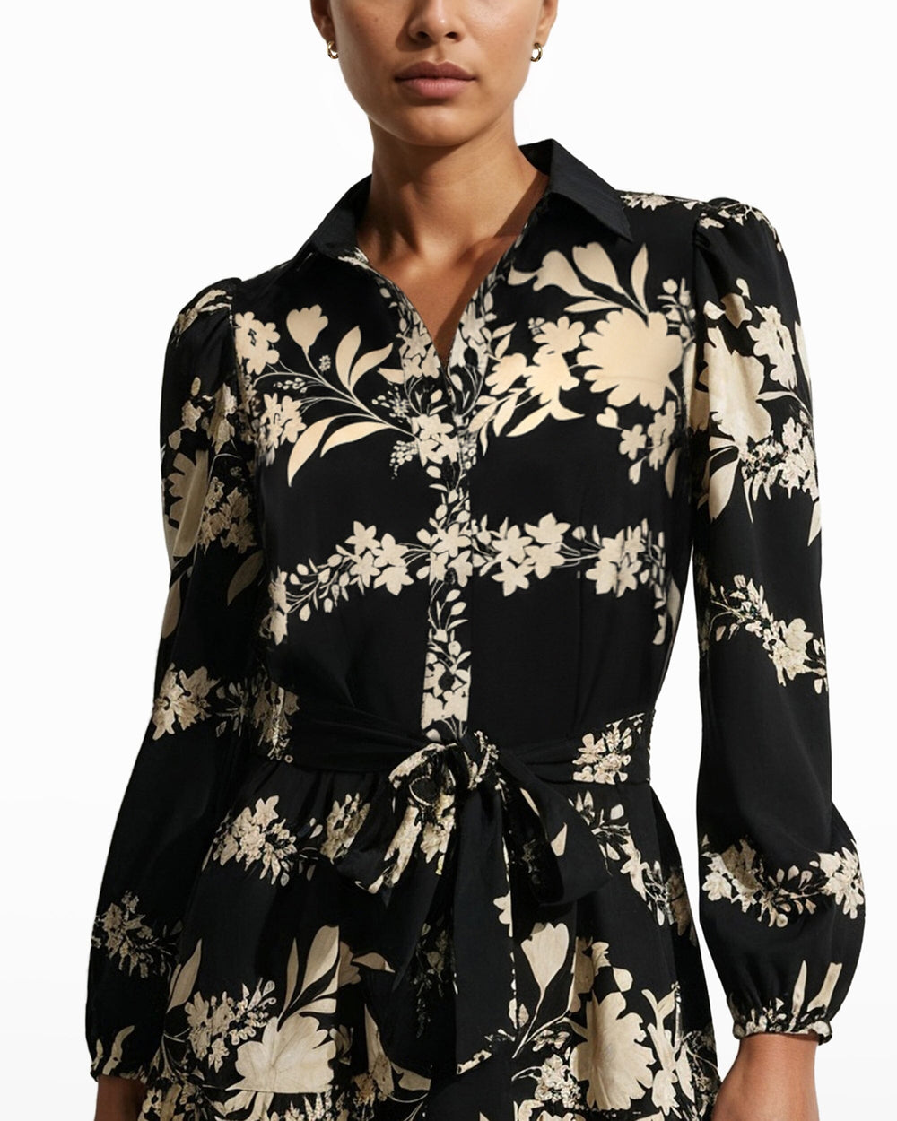 Tiered Collared Shirt Dress - Anne Klein Anne Blk/Swan White