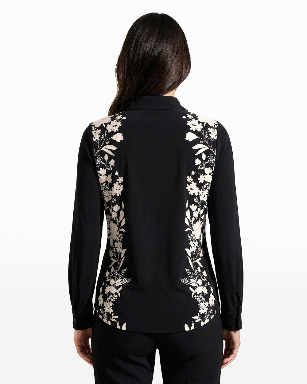 Long Sleeve Button Down Shirt - Anne Klein Anne Black/White Dove