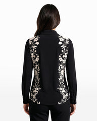 Long Sleeve Button Down Shirt - Anne Klein Anne Black/White Dove