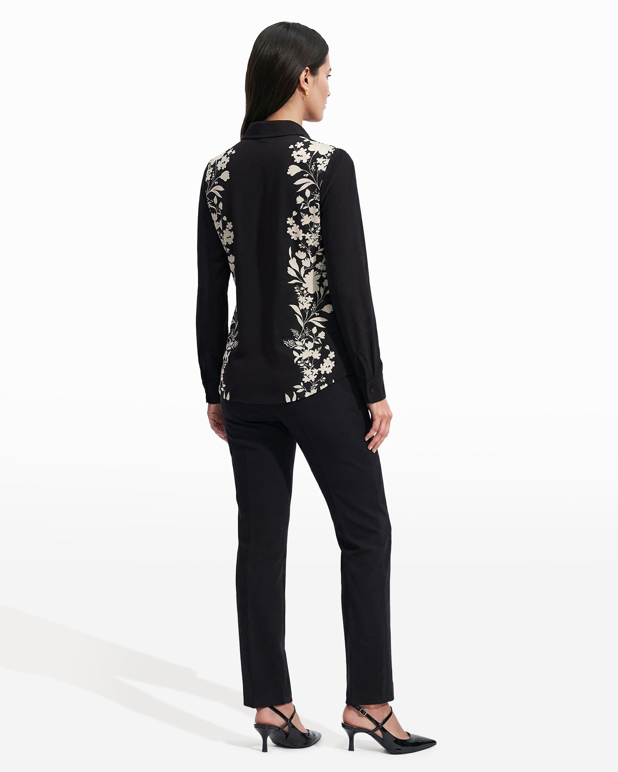 Long Sleeve Button Down Shirt - Anne Klein Anne Black/White Dove