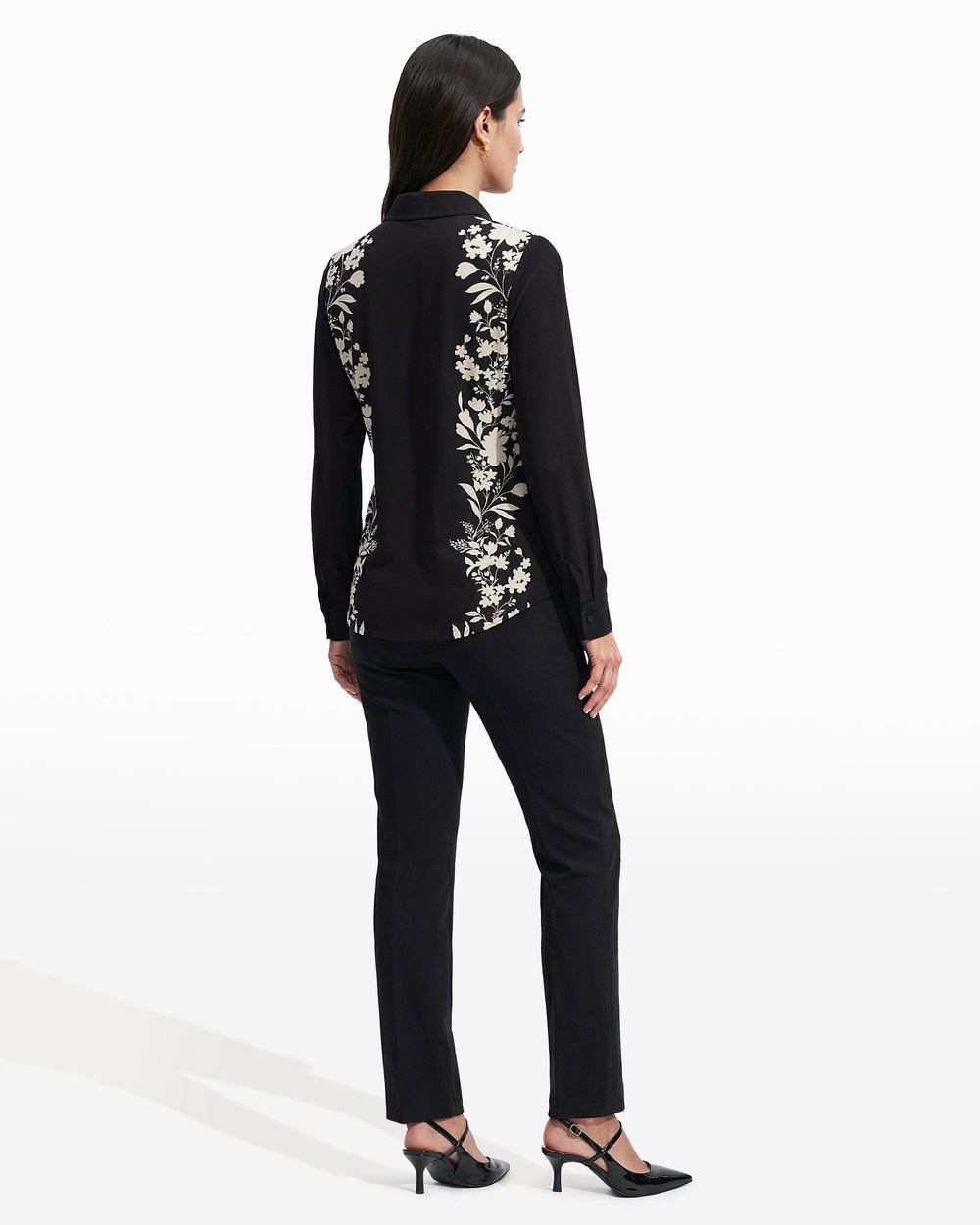 Long Sleeve Button Down Shirt - Anne Klein Anne Black/White Dove