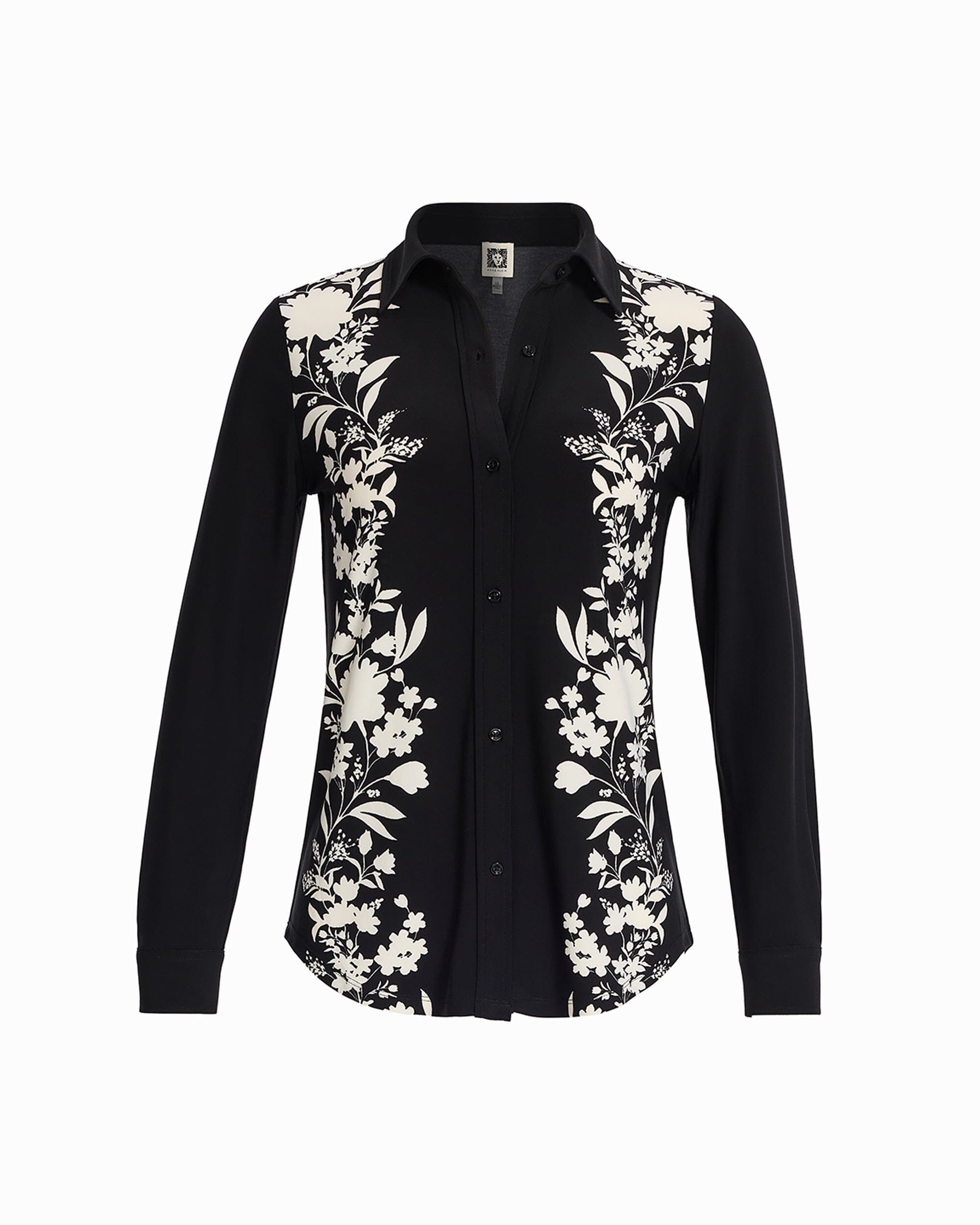Long Sleeve Button Down Shirt - Anne Klein Anne Black/White Dove