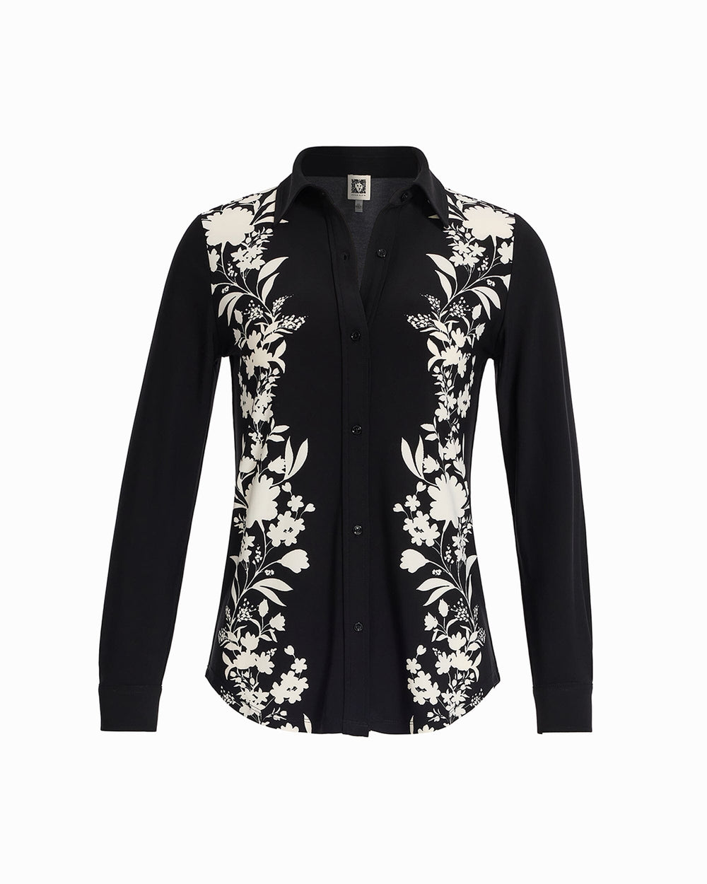 Long Sleeve Button Down Shirt - Anne Klein Anne Black/White Dove