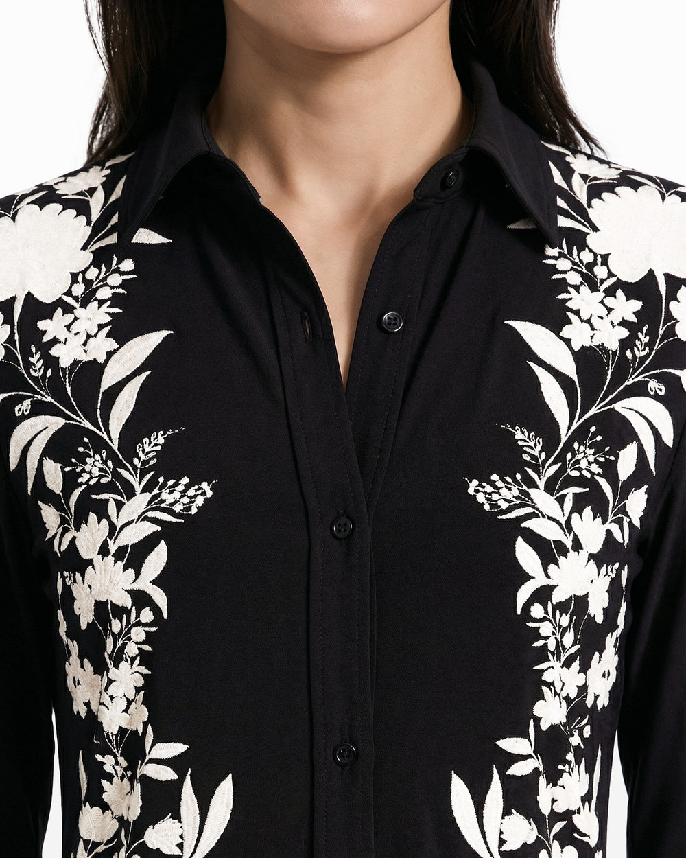 Long Sleeve Button Down Shirt - Anne Klein Anne Black/White Dove