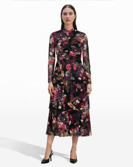 Mock Neck Tiered Dress - Anne Klein Anne Black Multi