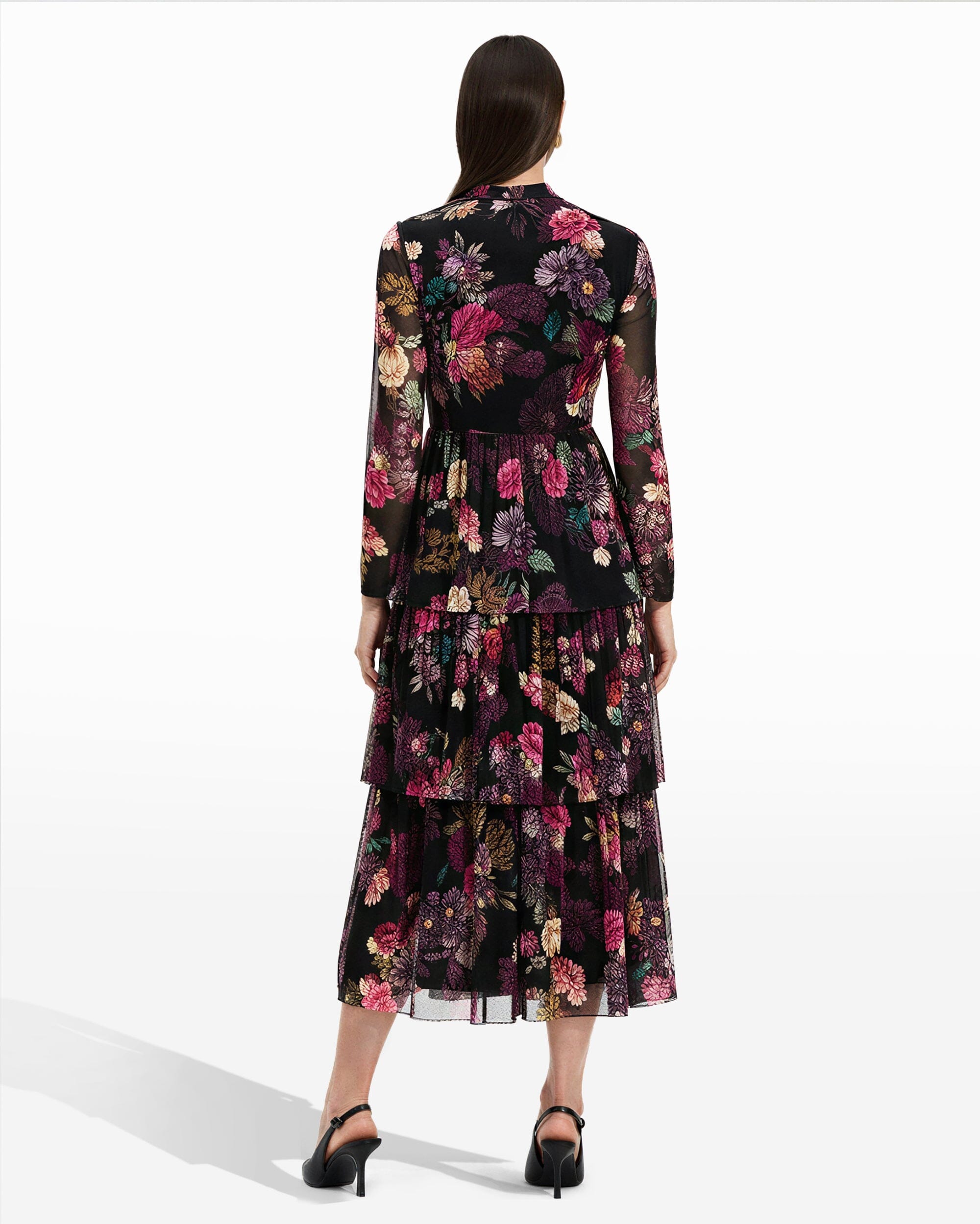 Mock Neck Tiered Dress - Anne Klein Anne Black Multi