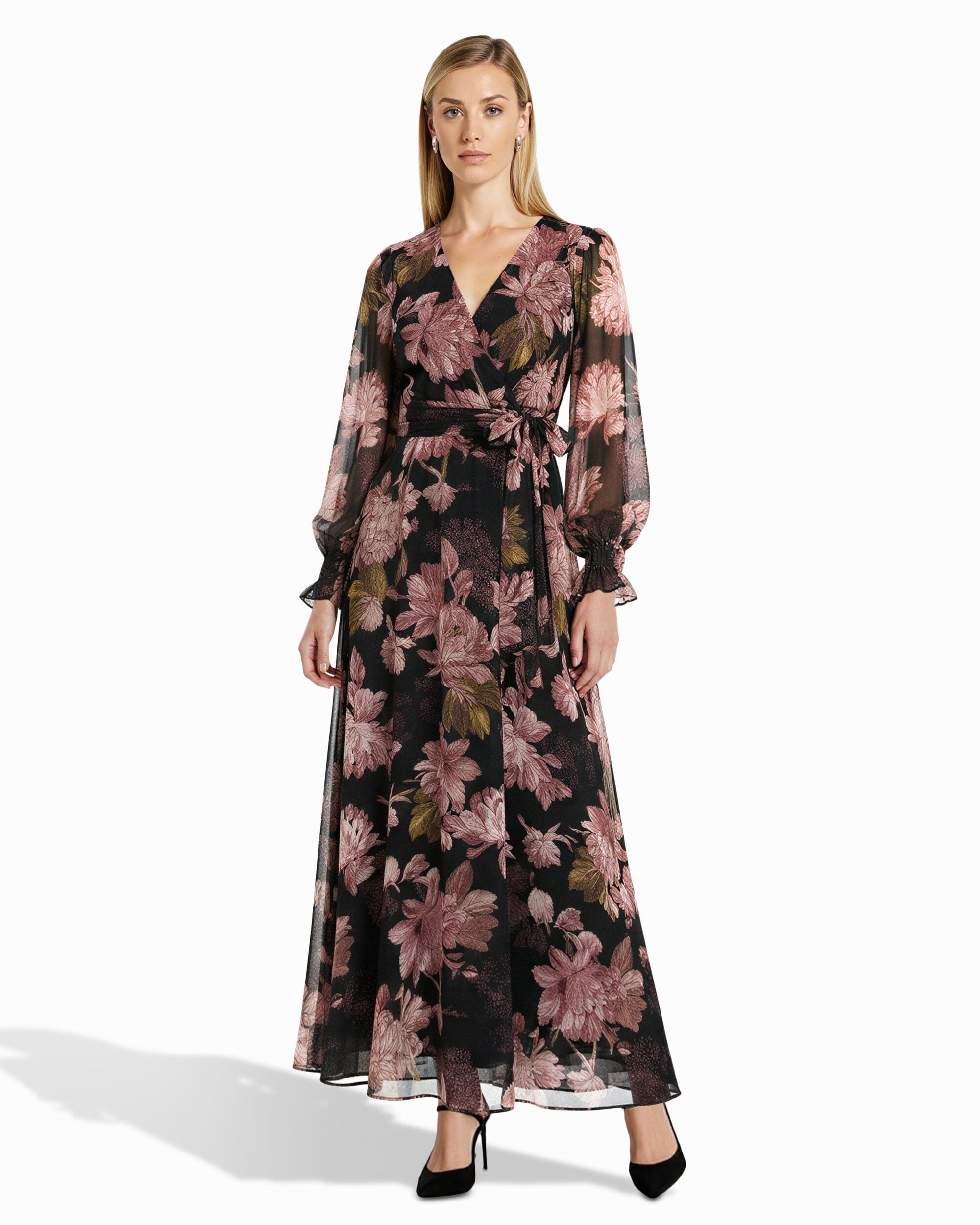 Bell Cuff Faux Wrap Dress - Anne Klein Anne Black Multi